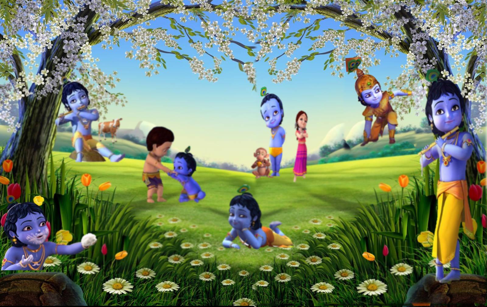 Cartoon Krishna Garden Background — 1600x1009 wallpaper