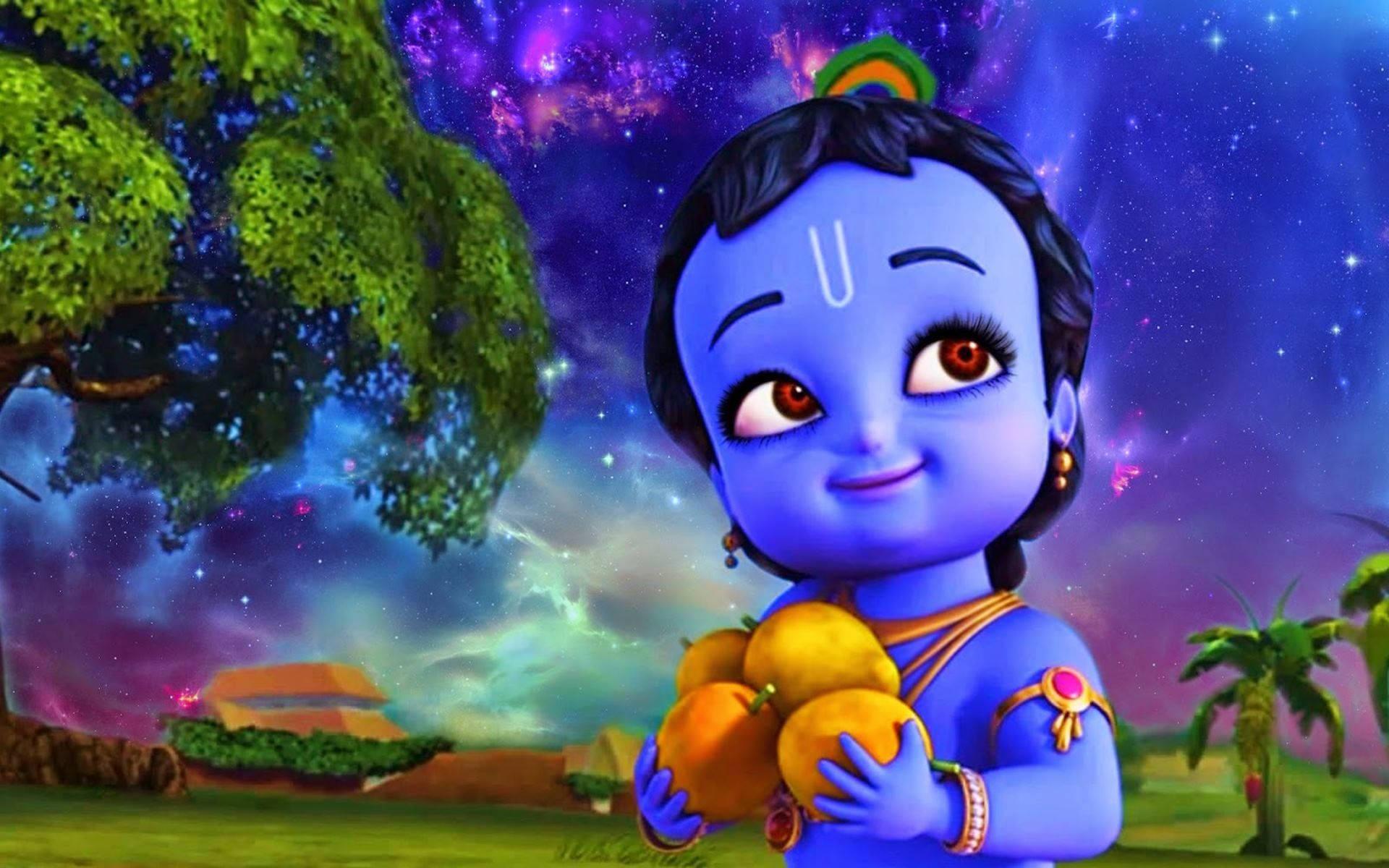 Cartoon Krishna Night Sky — 1920x1200 wallpaper