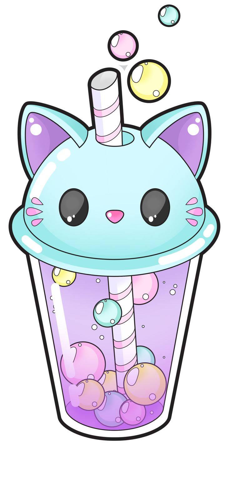 Cat Taking a Break and Enjoying Delicious Bubble Tea — 736x1545 wallpaper