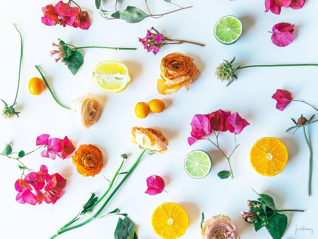 Celebrate a New Season with a Colorful Flat Lay Composition of a Flower and a Lemon — 1024x768 wallpaper
