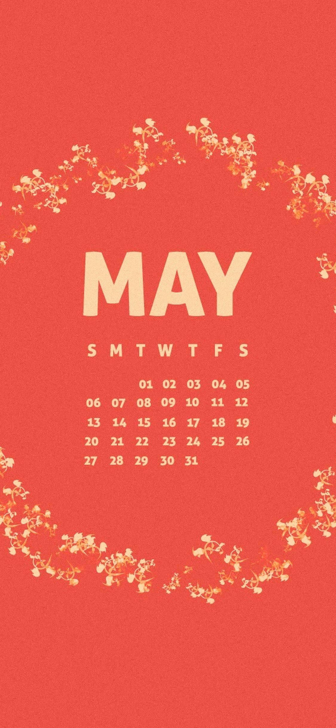 Celebrate the beauty of May with a red calendar full of vibrant flowers — 1125x2436 wallpaper