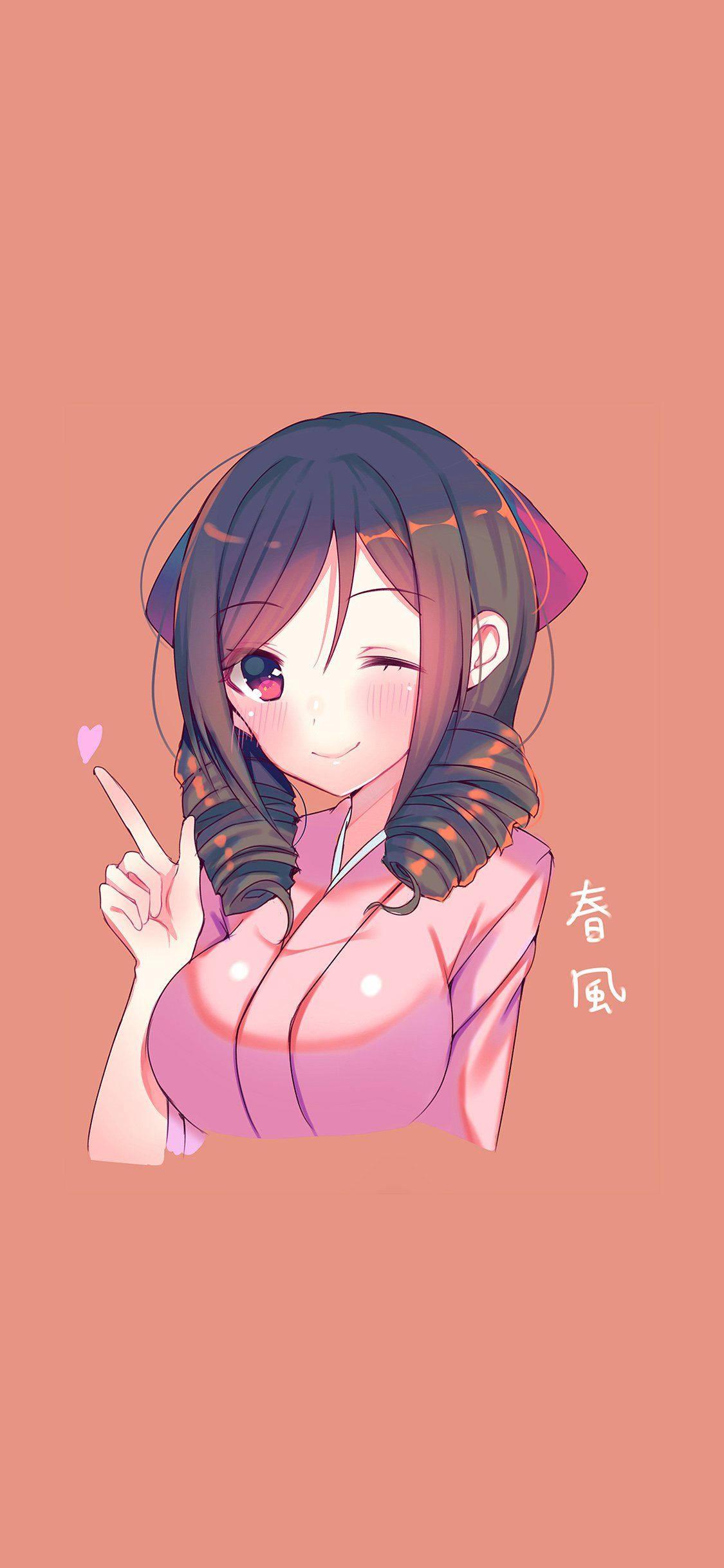 Check Gesture Cute Anime Girl iPhone — 1125x2436 wallpaper