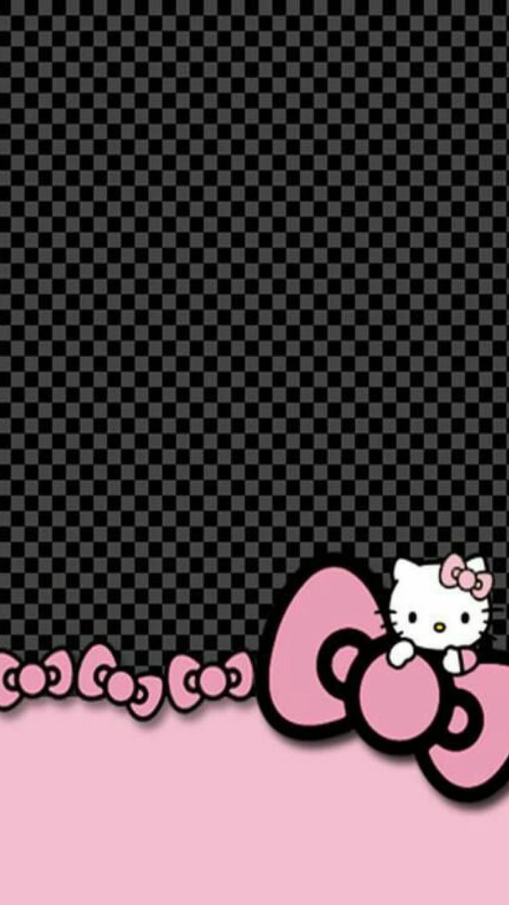 Checkered Pattern Black Hello Kitty — 1024x1821 wallpaper