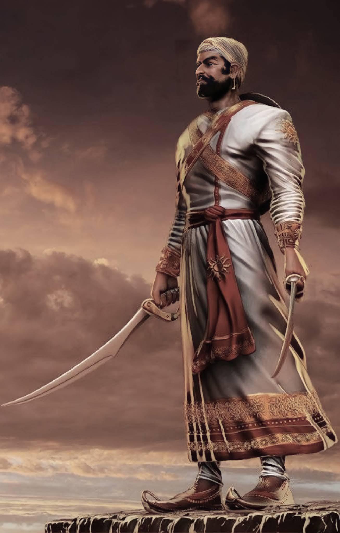 Chhatrapati Shivaji Maharaj With Two Swords — 1306x2048 wallpaper