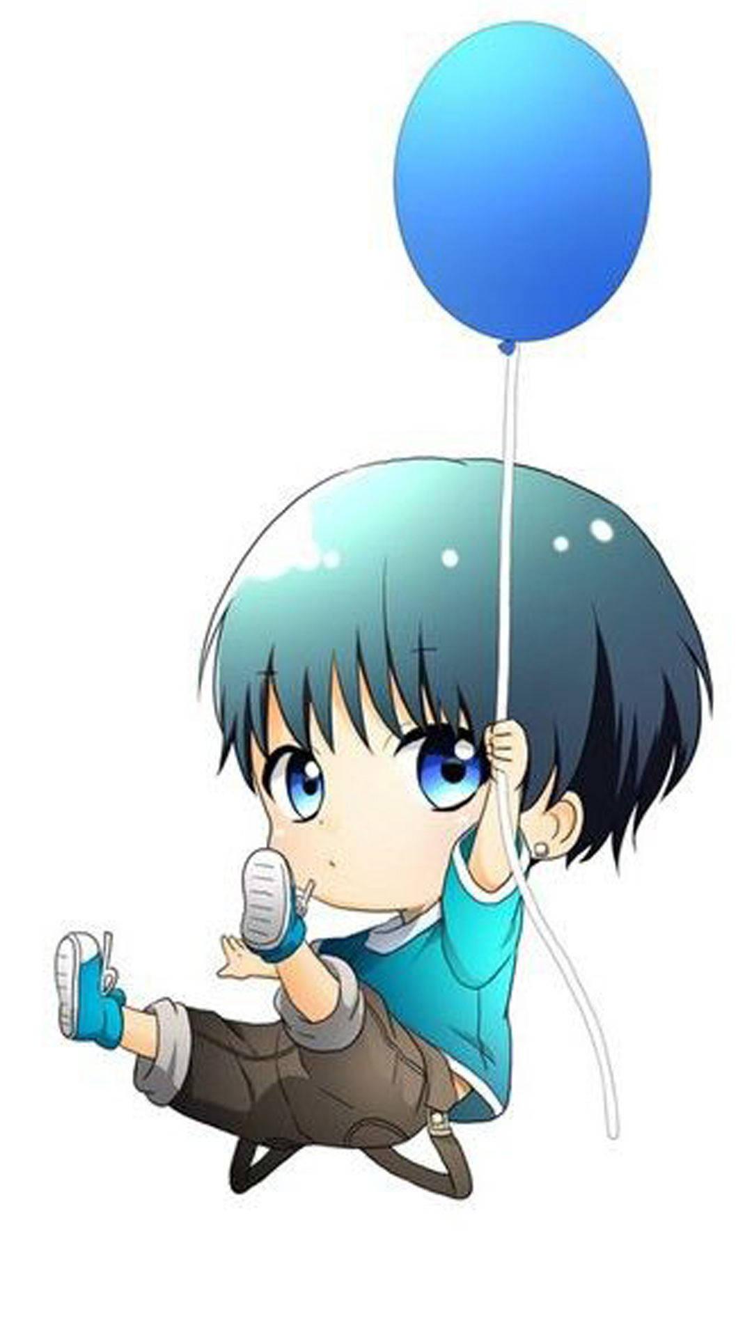 Chibi Cute Boy Cartoon With A Balloon — 1080x1920 wallpaper