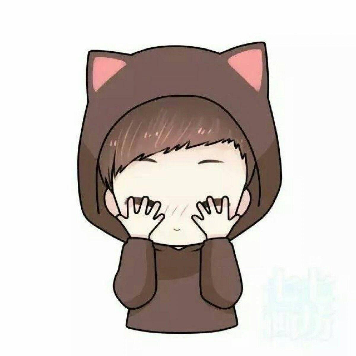 Chibi Cute Boy Cartoon With Cat Ears Hoodie — 1200x1200 wallpaper