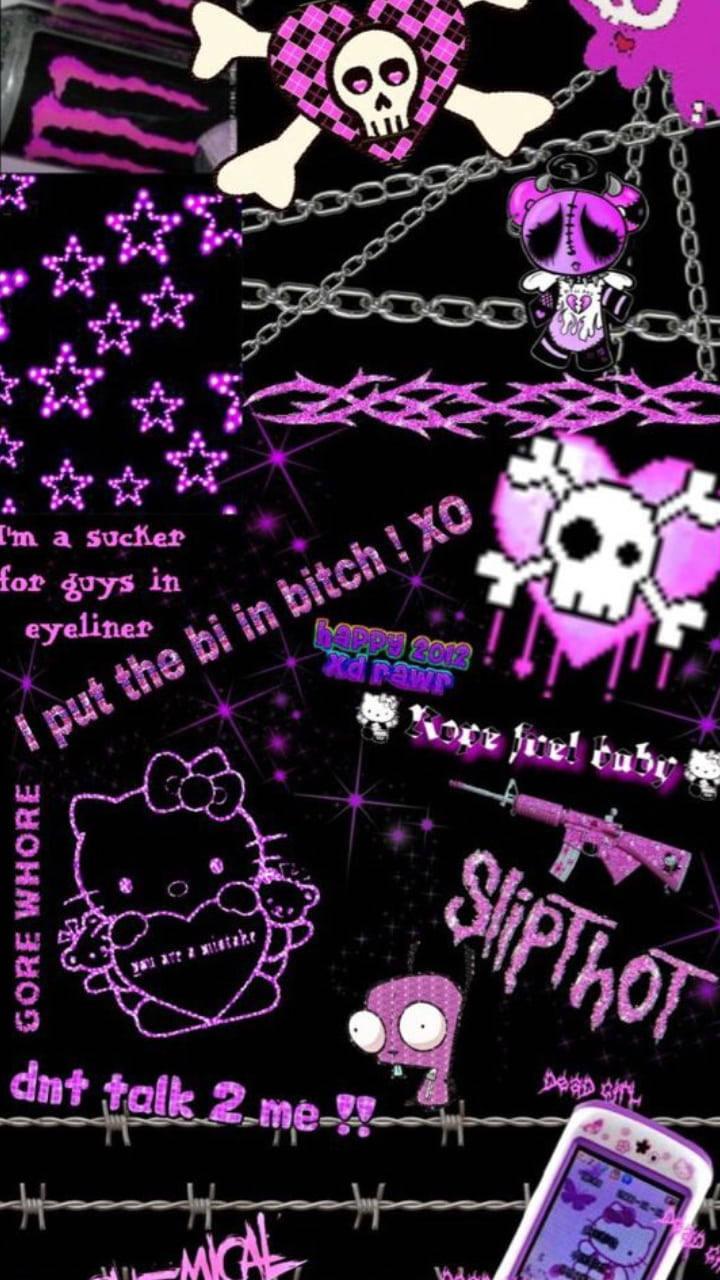 Chic Black & Purple Hello Kitty Collage — 720x1280 wallpaper