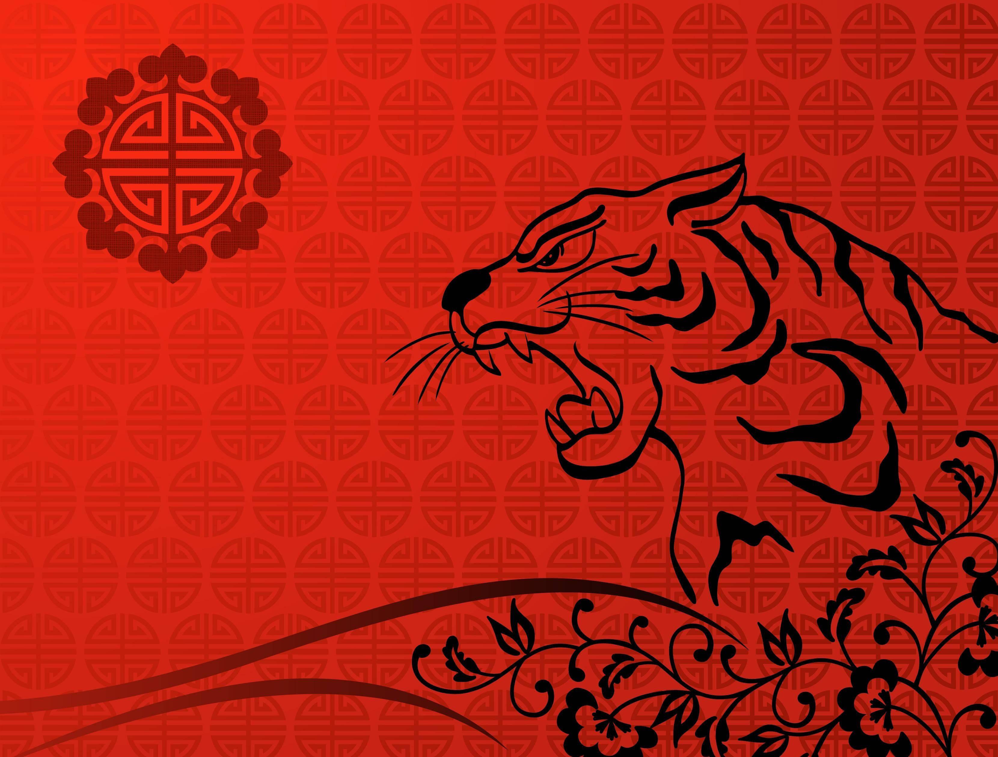 Chinese Red Tiger Art — 3320x2520 wallpaper