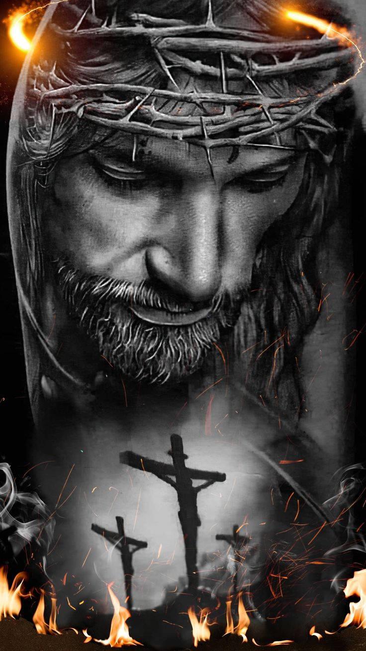 Christ With Three Crosses Jesus Phone — 736x1308 wallpaper