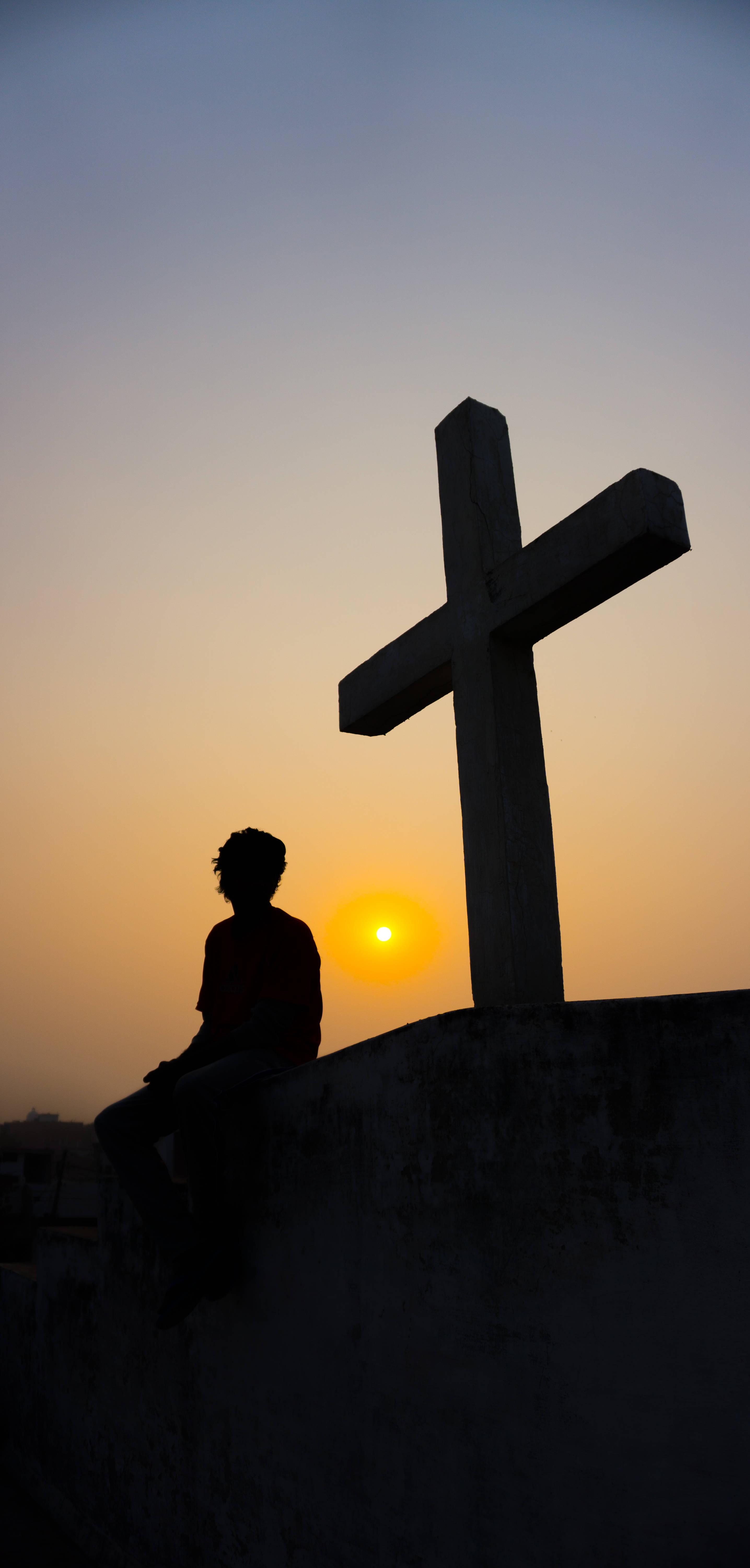 Christian Cross Against Sunset Horizon — 2871x6000 wallpaper