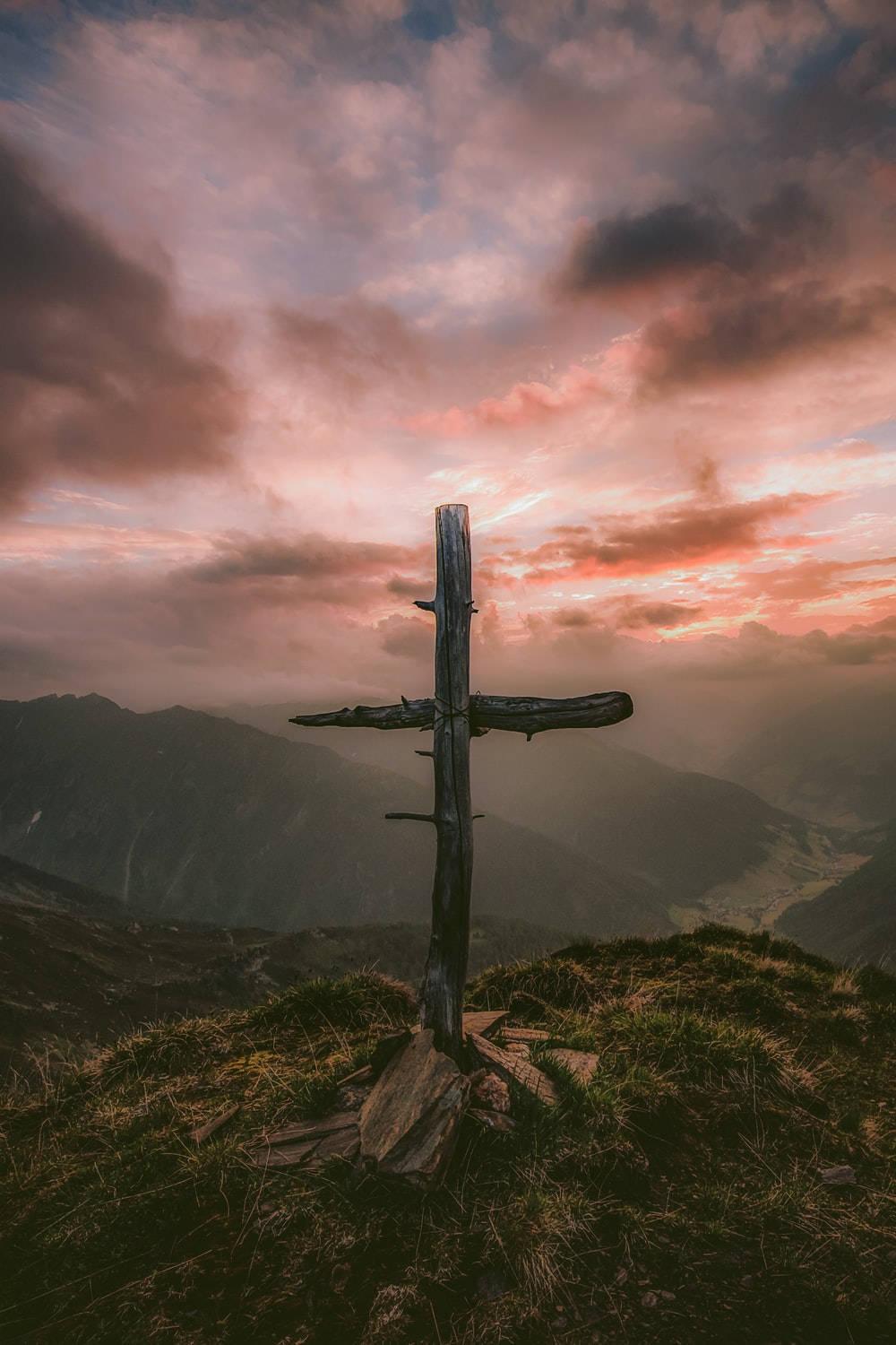 Christian Cross Top Of Green Mountain — 1000x1500 wallpaper