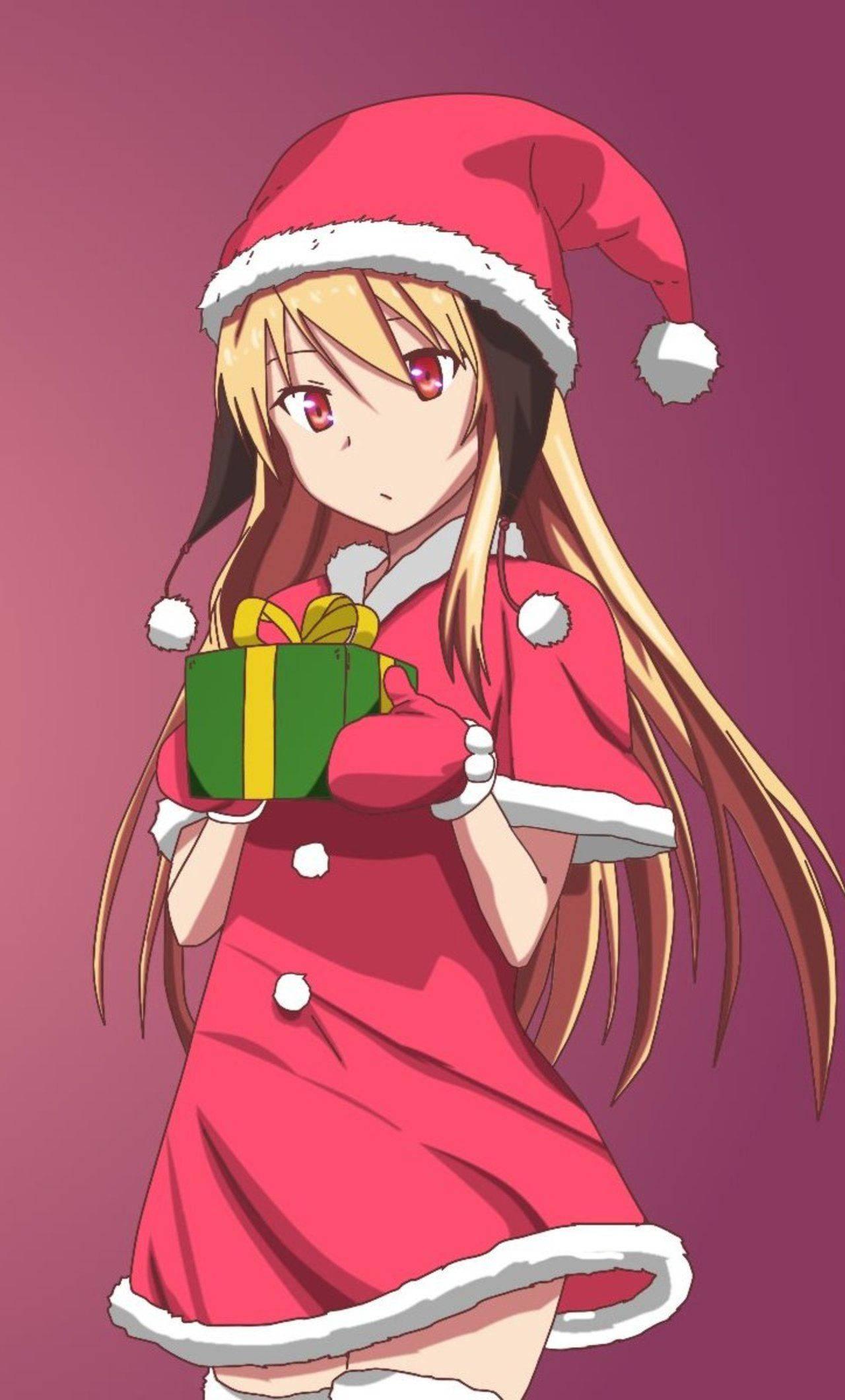 Christmas-Themed Cute Anime Girl iPhone — 1280x2120 wallpaper