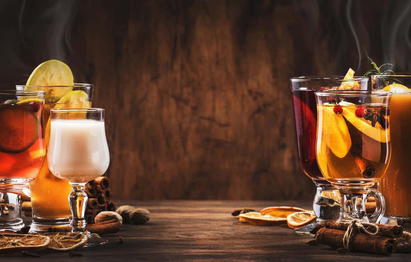 Cocktail Drinks With Smoke On Wooden