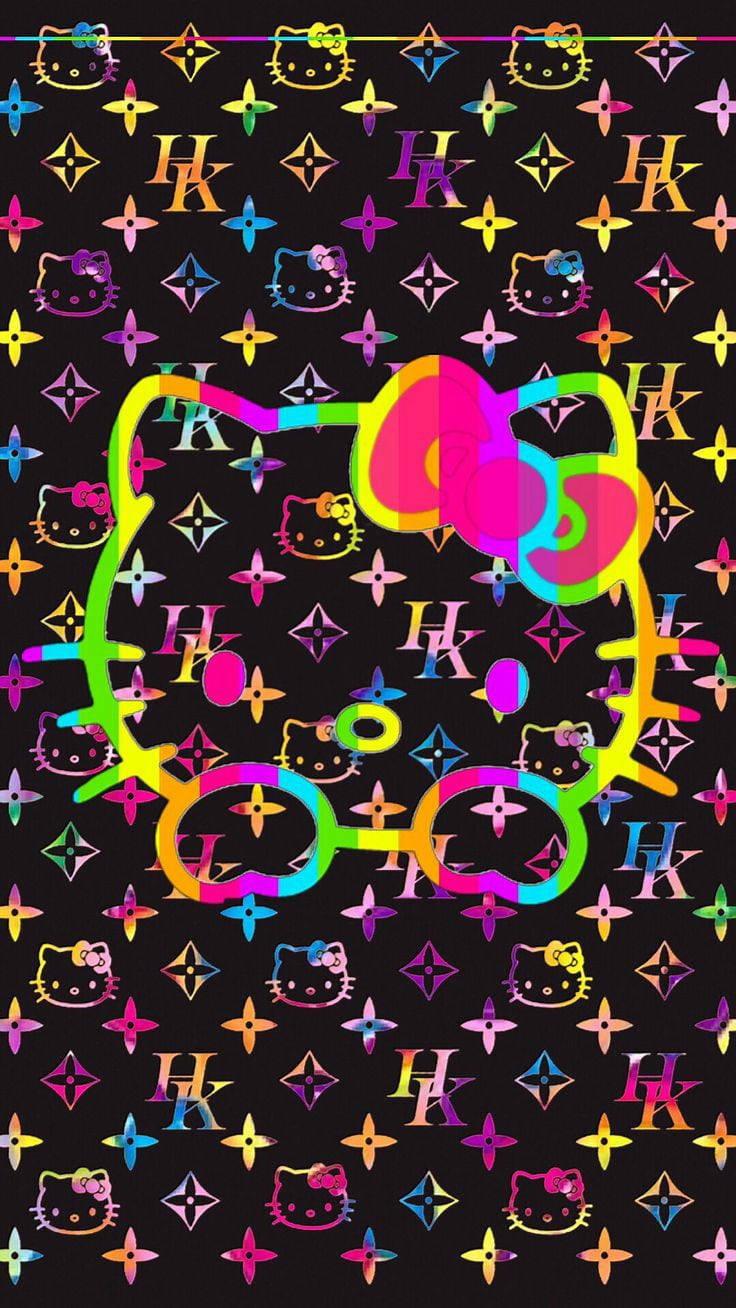 Colorful Logo On Black Helly Kitty — 736x1308 wallpaper