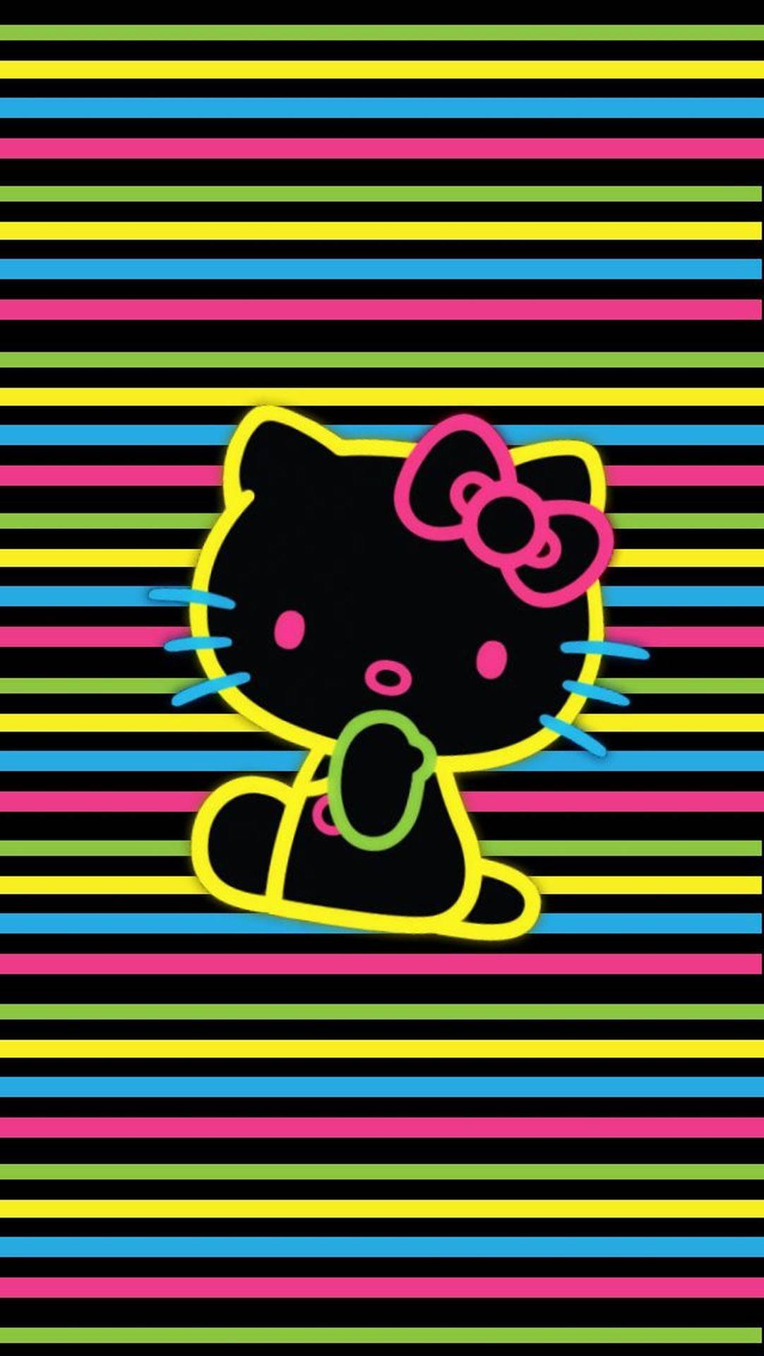 Colorful Stripes On Black Hello Kitty — 1082x1920 wallpaper