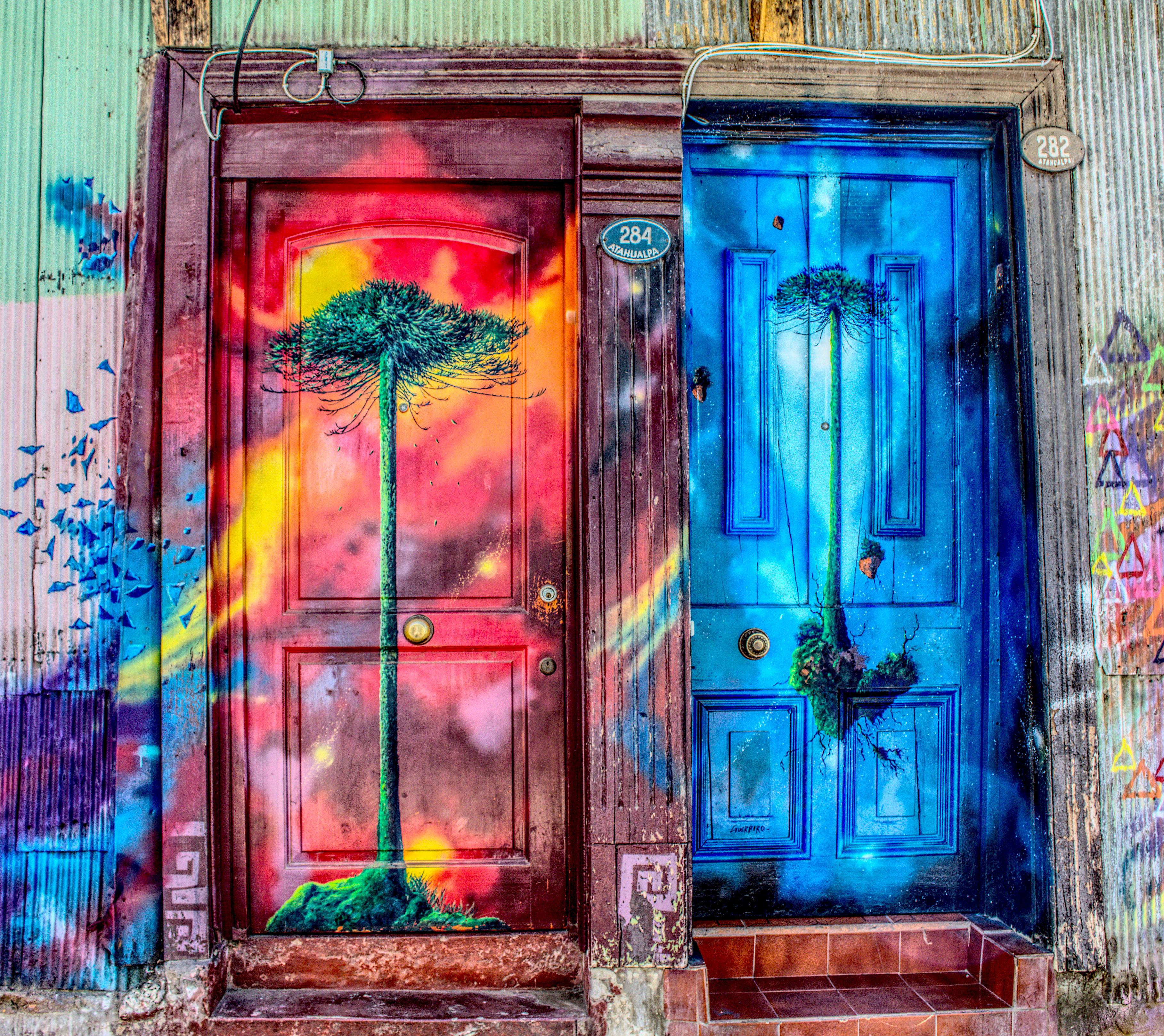 Colorful Tree Doors Street Art — 3635x3236 wallpaper