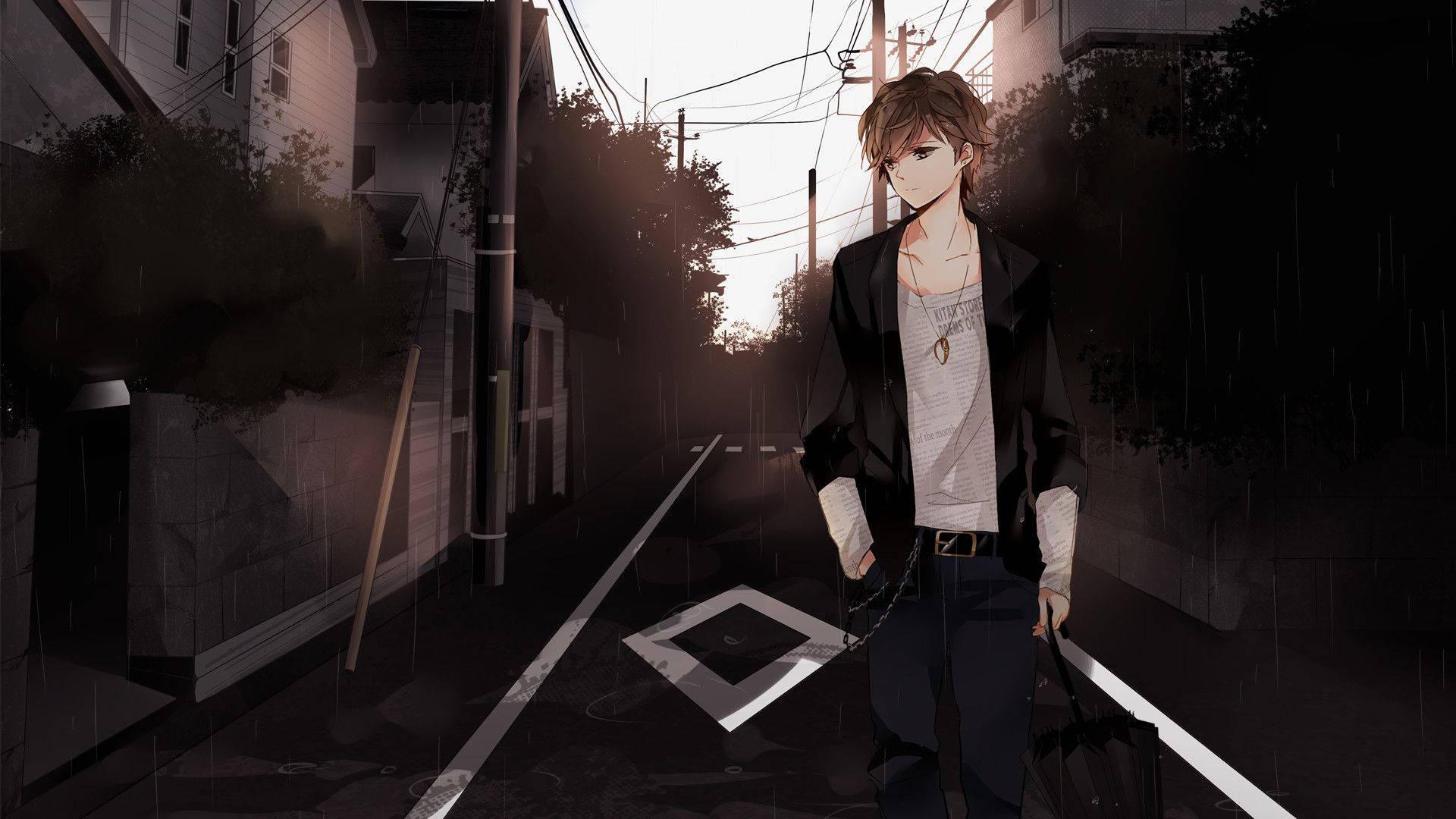 Cool Anime Boy Exploring A Dark Alley — 1920x1080 wallpaper