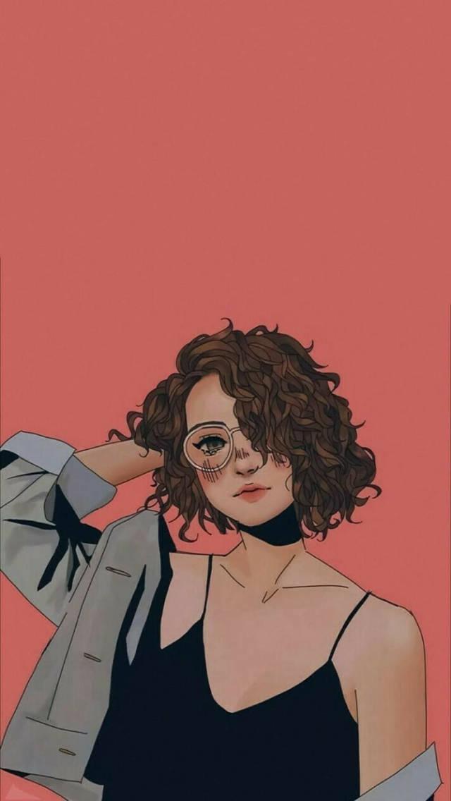 Cool Girl Cartoon Curly Short Hair — 640x1136 wallpaper