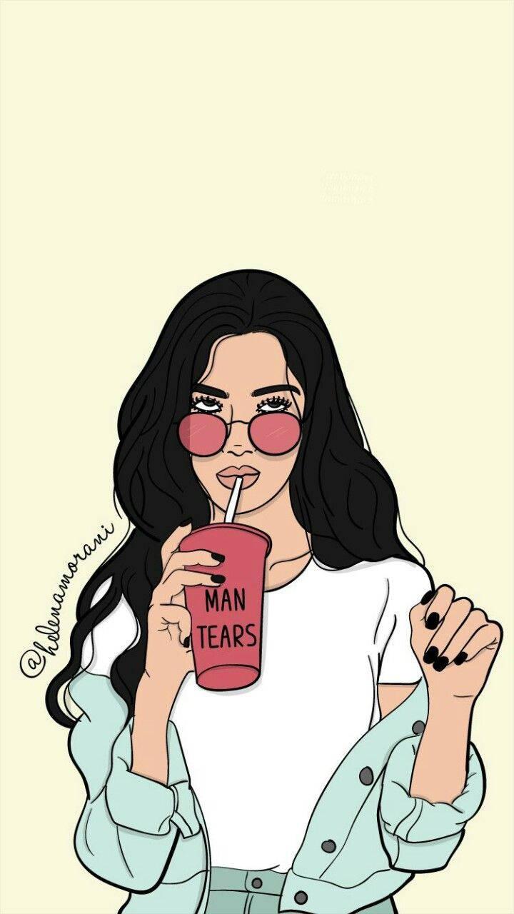 Cool Girl Cartoon Drinking — 720x1280 wallpaper