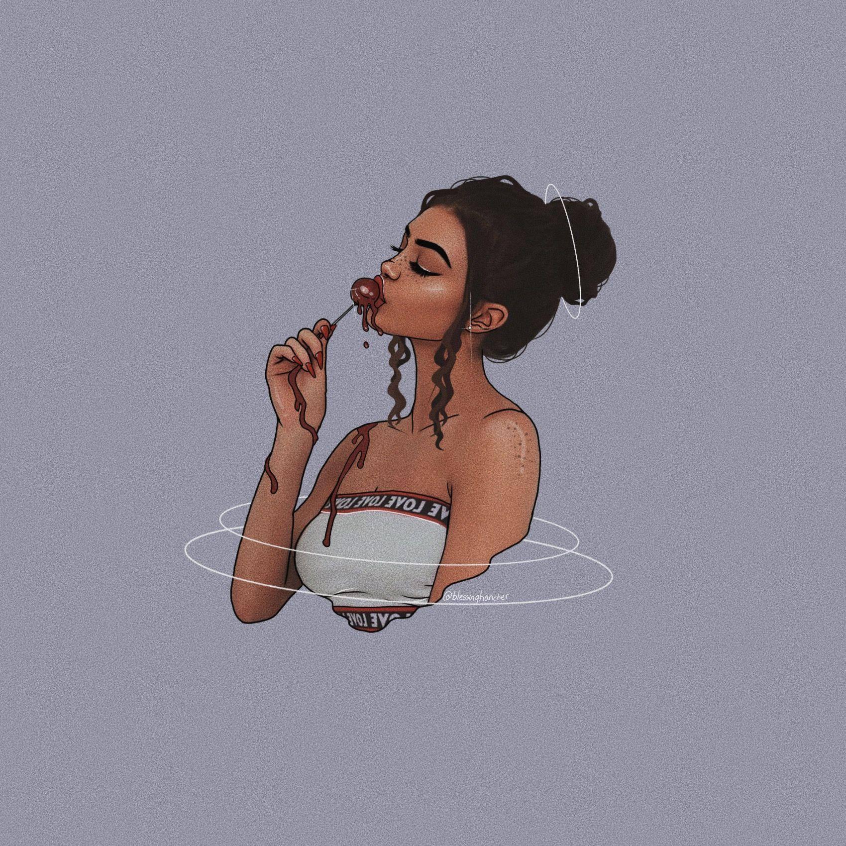 Cool Girl Cartoon Eating Lollipop — 1700x1700 wallpaper