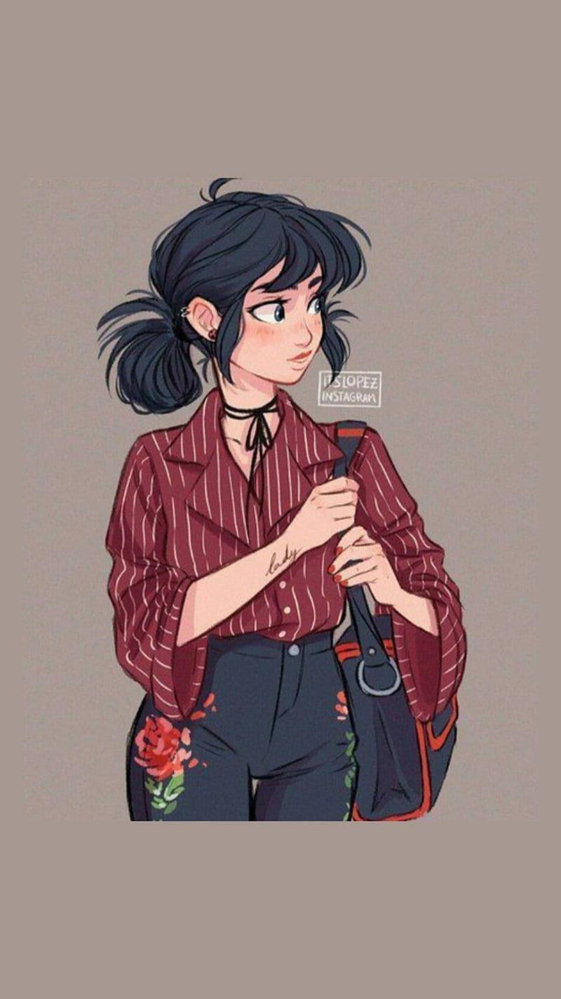 Cool Girl Cartoon Looking Sideways — 800x1423 wallpaper