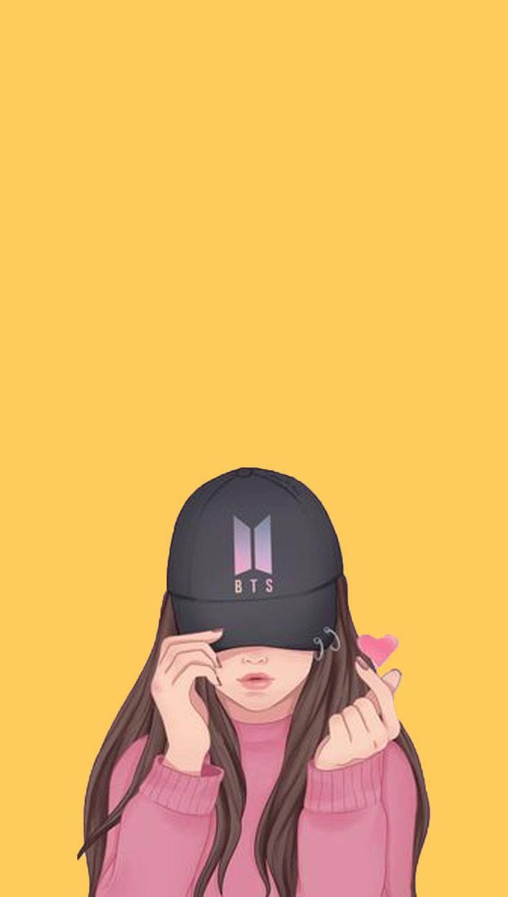 Cool Girl Cartoon With BTS Cap — 736x1300 wallpaper