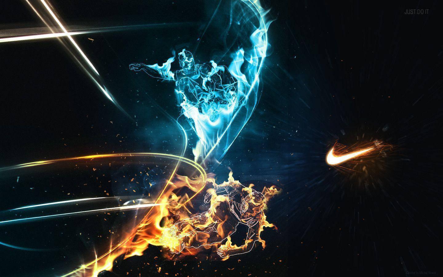 Cool Nike With Red And Blue Flames — 1440x900 wallpaper