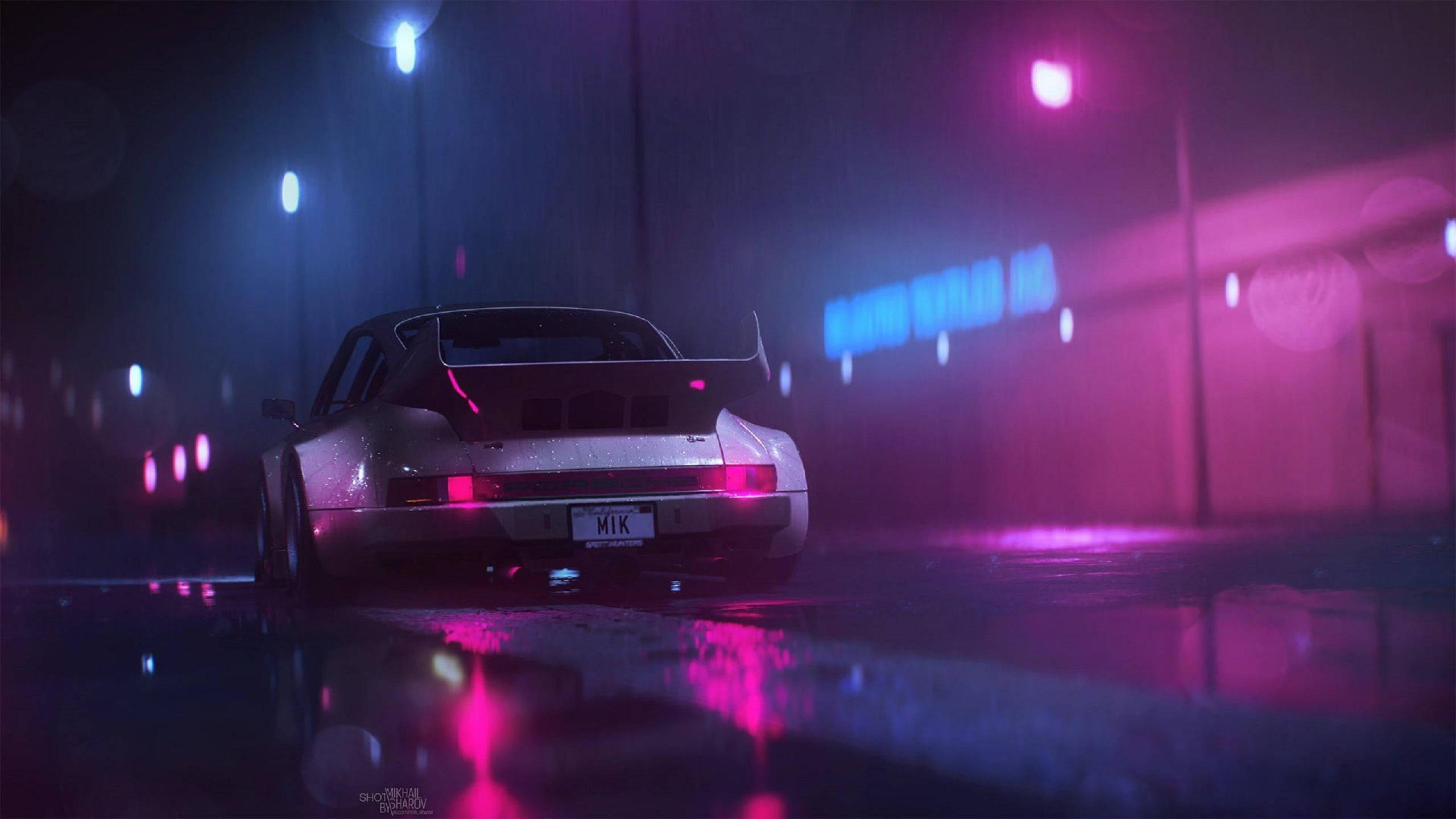 Cool Porsche In Neon City — 2560x1440 wallpaper