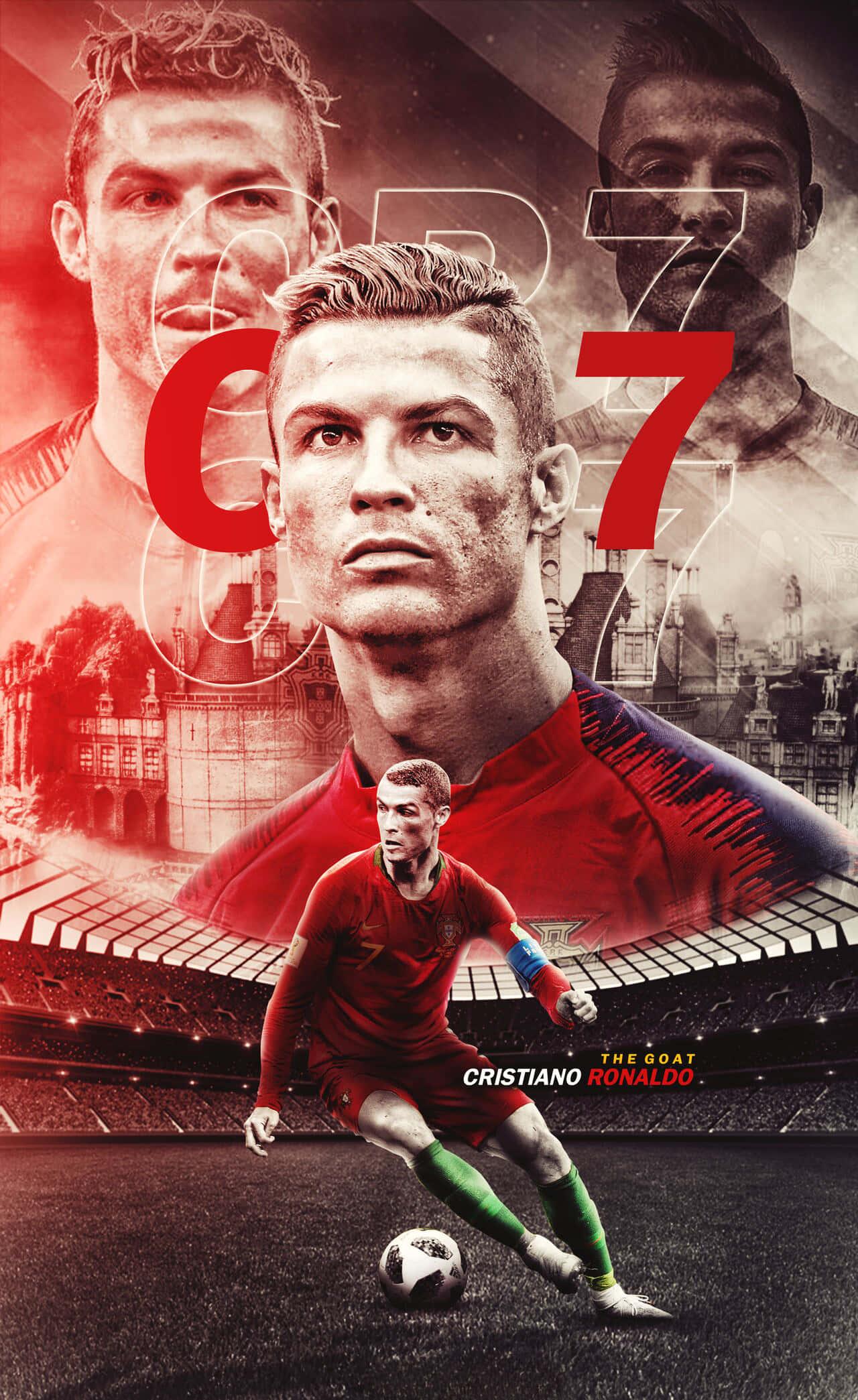 Cristiano Ronaldo confidently striking a pose on the football field