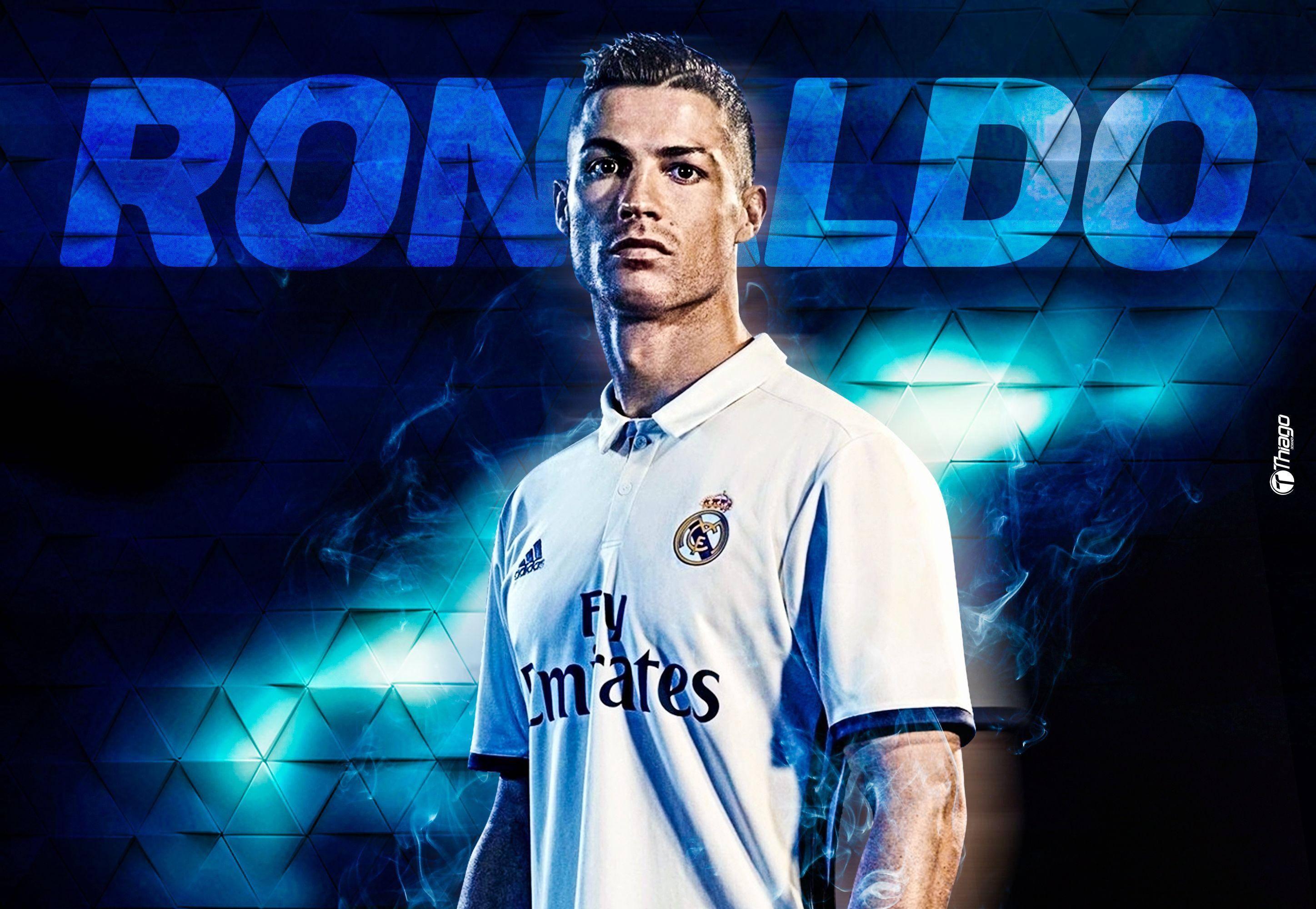 Cristiano Ronaldo in vibrant blue artwork