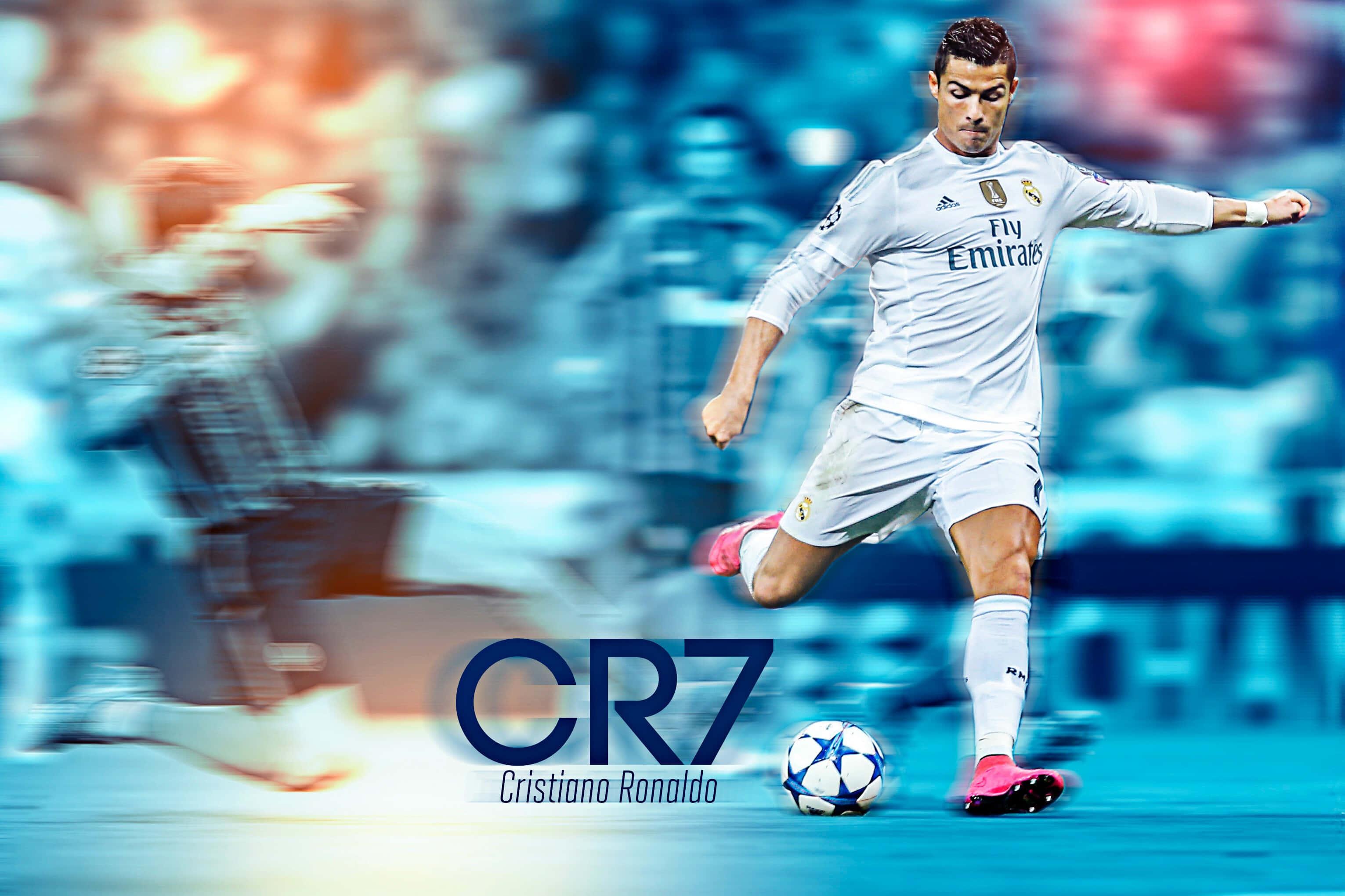 Cristiano Ronaldo leaping high during a soccer match