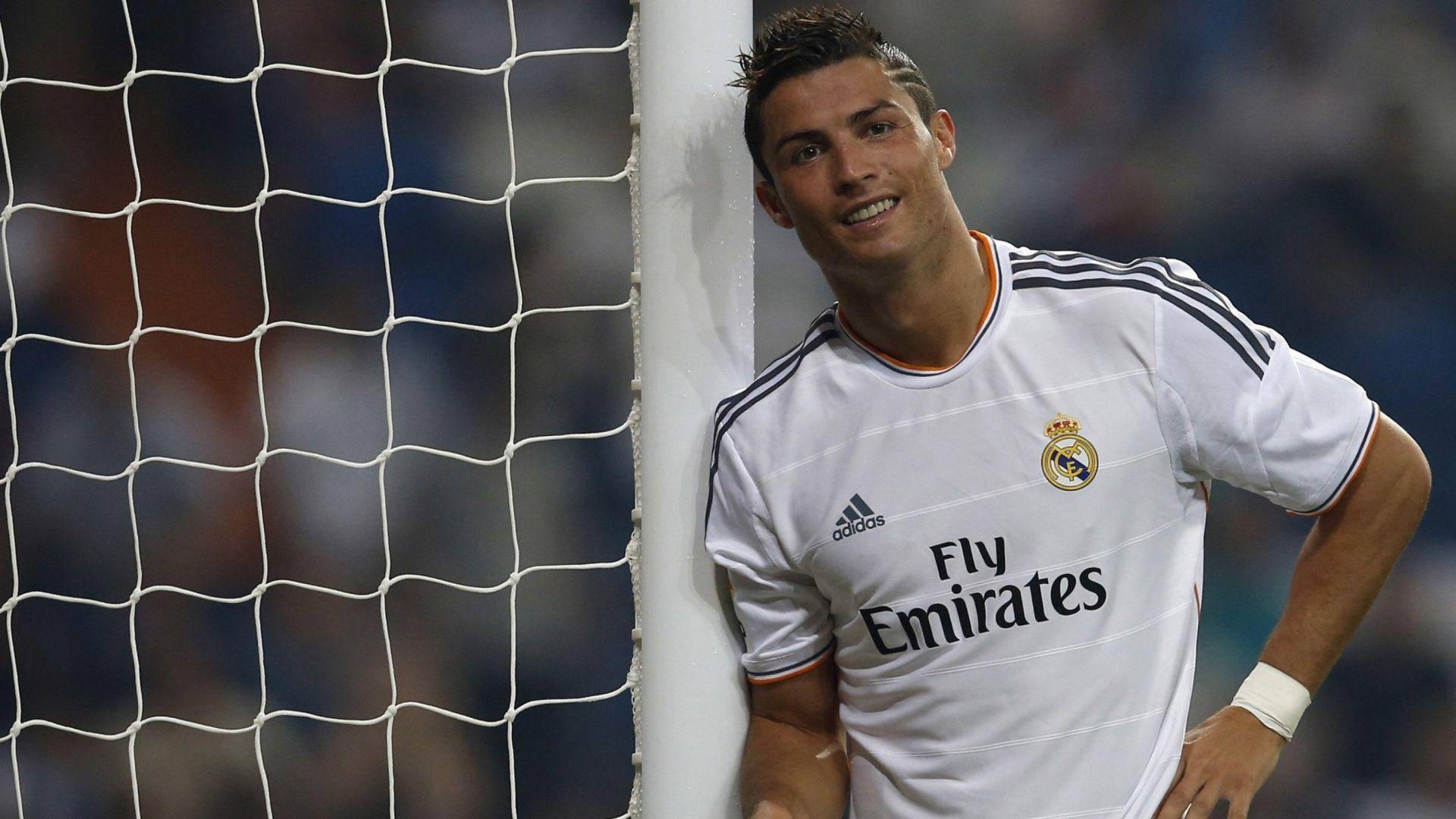 Cristiano Ronaldo seen in front of the goal post
