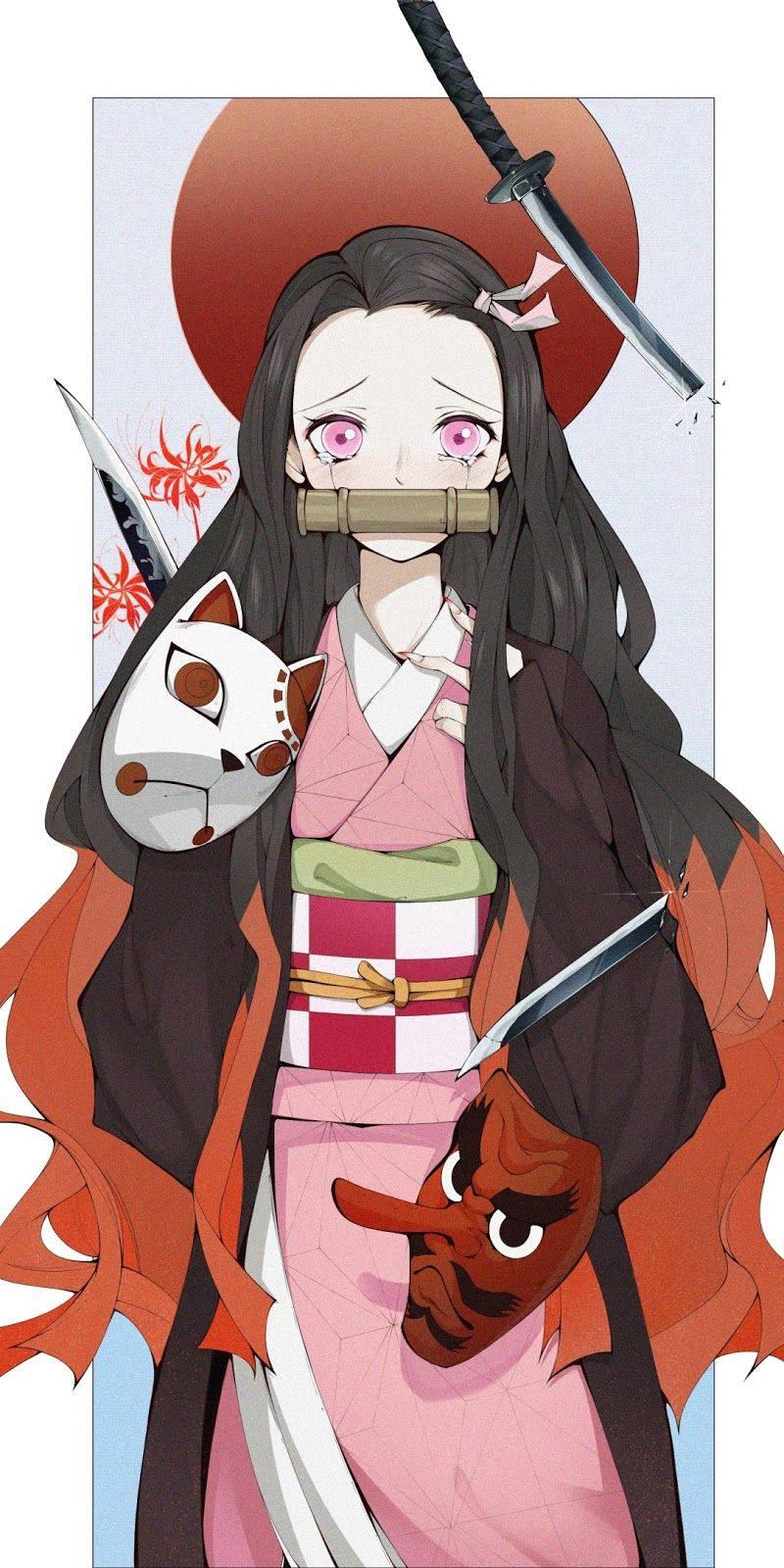 Crying Demon Slayer Nezuko — 800x1600 wallpaper