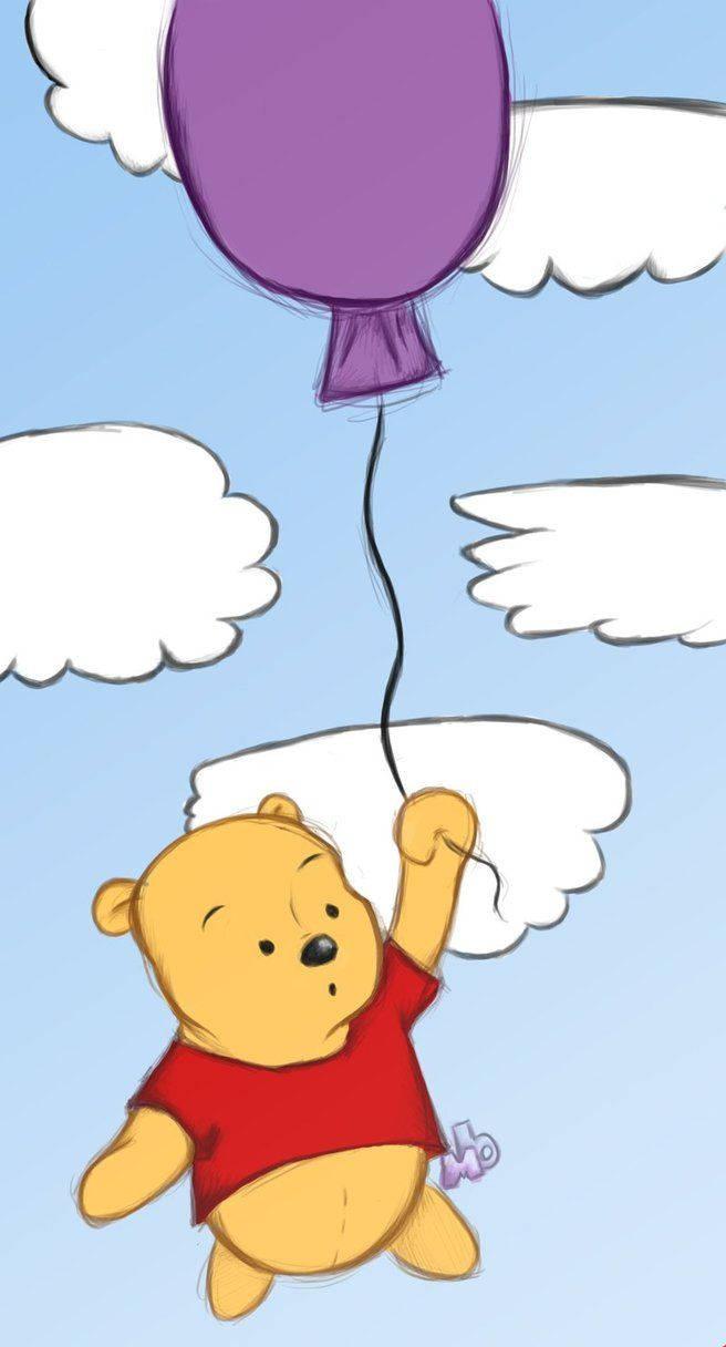 Cute Aesthetic Cartoon Pooh With Balloon — 656x1216 wallpaper