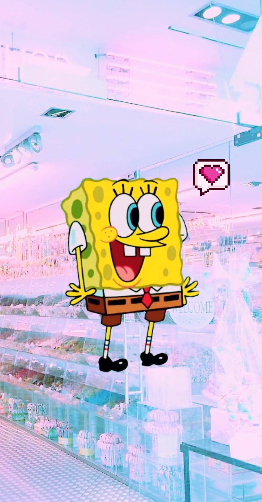 Cute Aesthetic Cartoon SpongeBob Heart Emoji — 1071x2048 wallpaper
