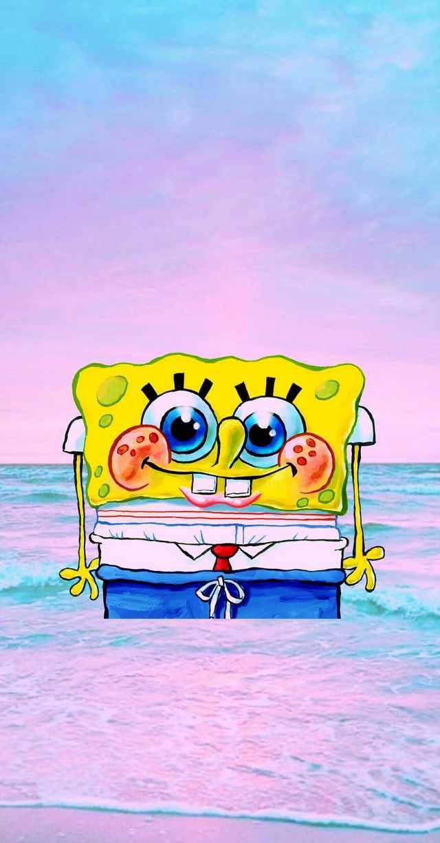 Cute Aesthetic Cartoon SpongeBob On Beach — 640x1224 wallpaper