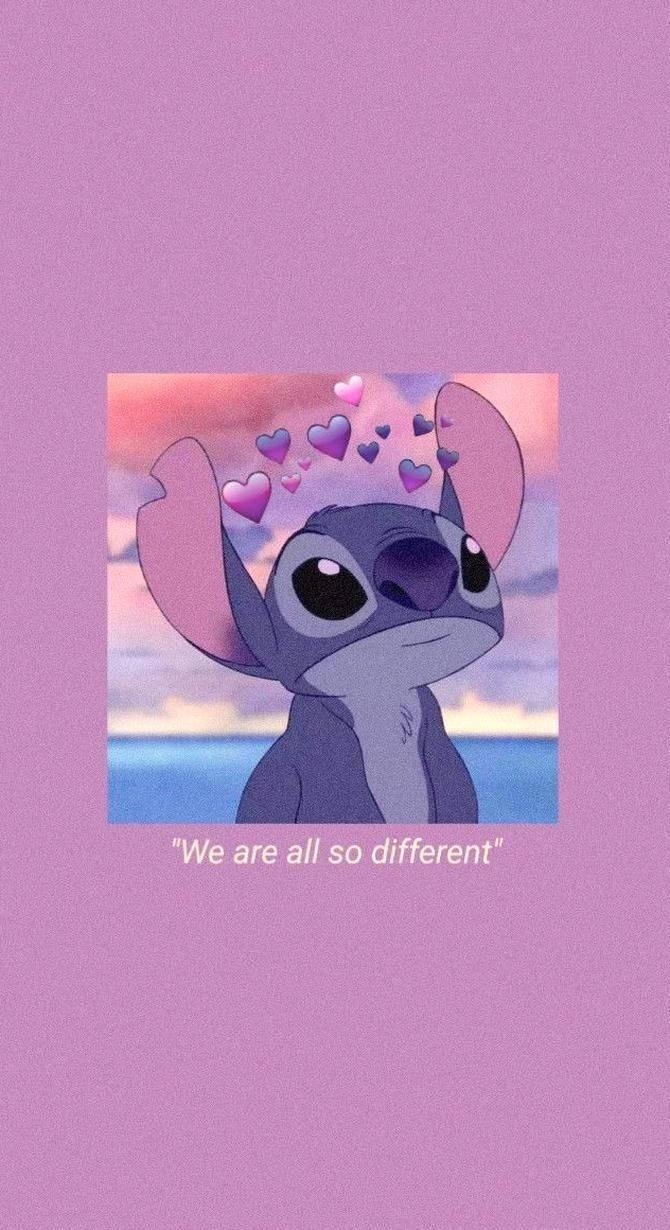 Cute Aesthetic Cartoon Stitch Purple Hearts — 670x1230 wallpaper