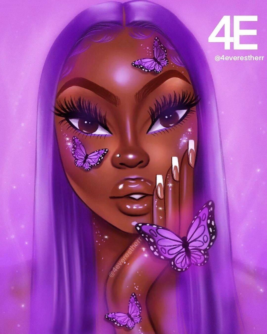 Cute Animated Black Girl In Purple — 1080x1350 wallpaper