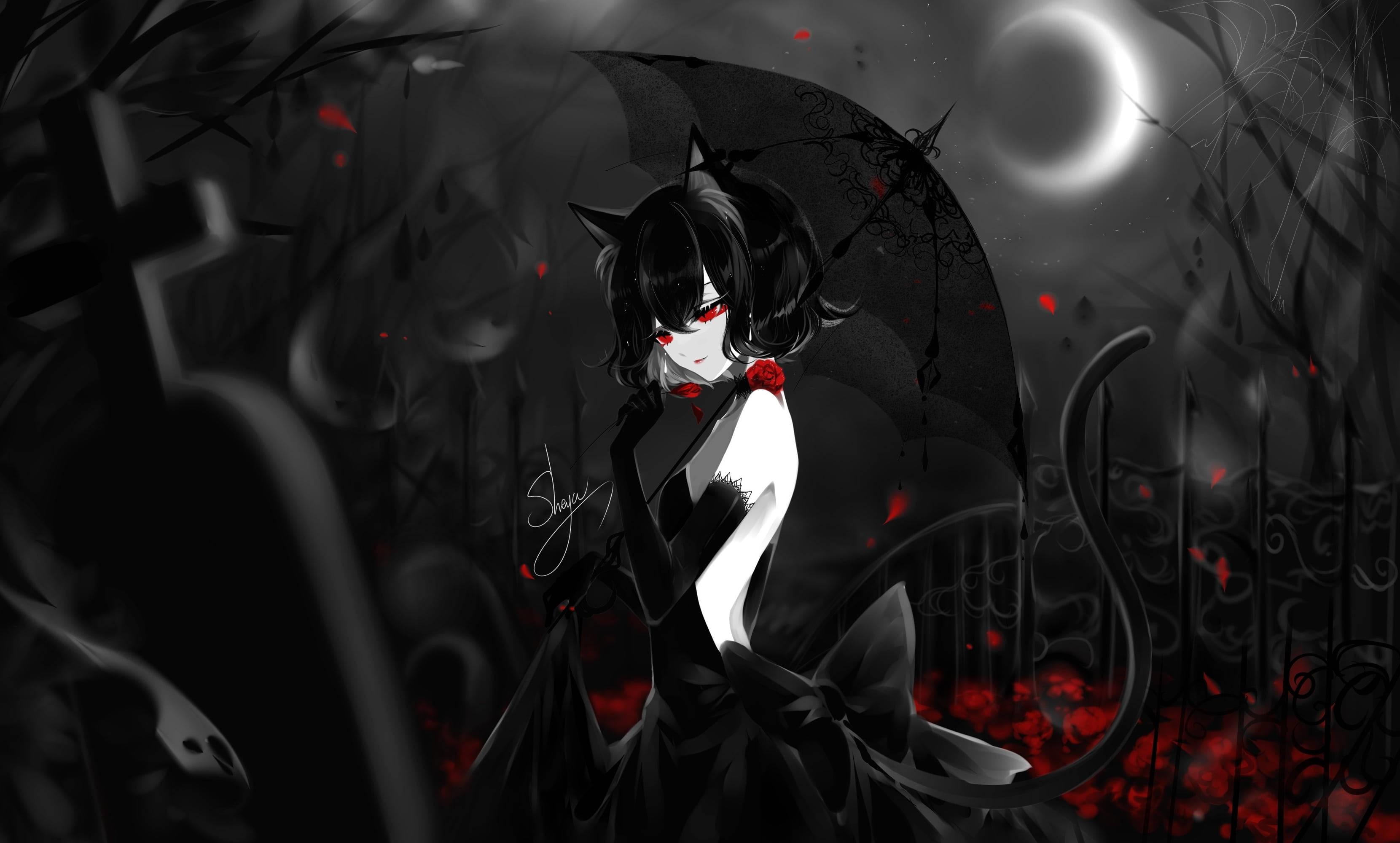 Cute Anime Cat Girl Black And White PFP — 3321x2000 wallpaper