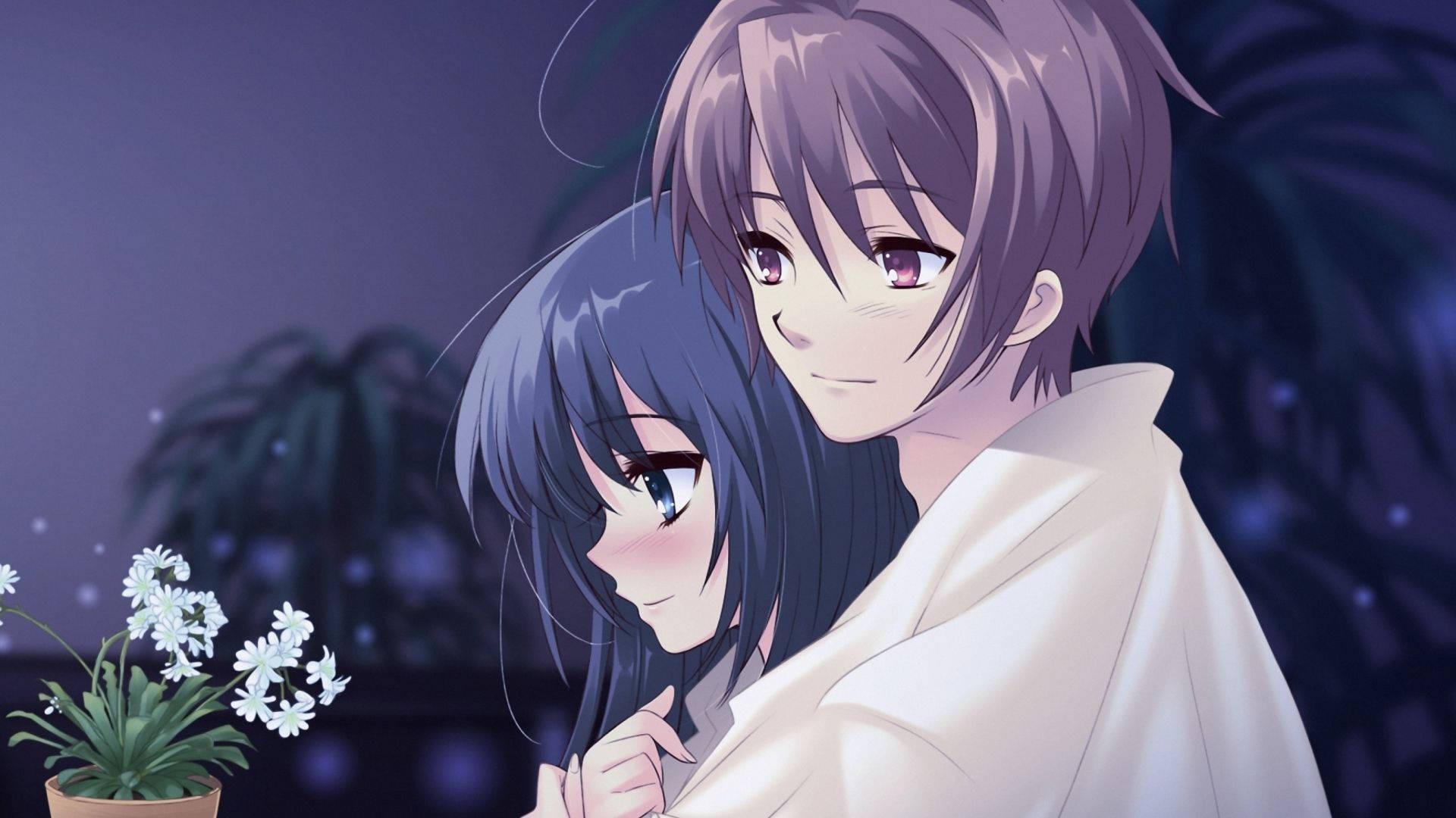 Cute Anime Couple Back Hug — 1920x1080 wallpaper