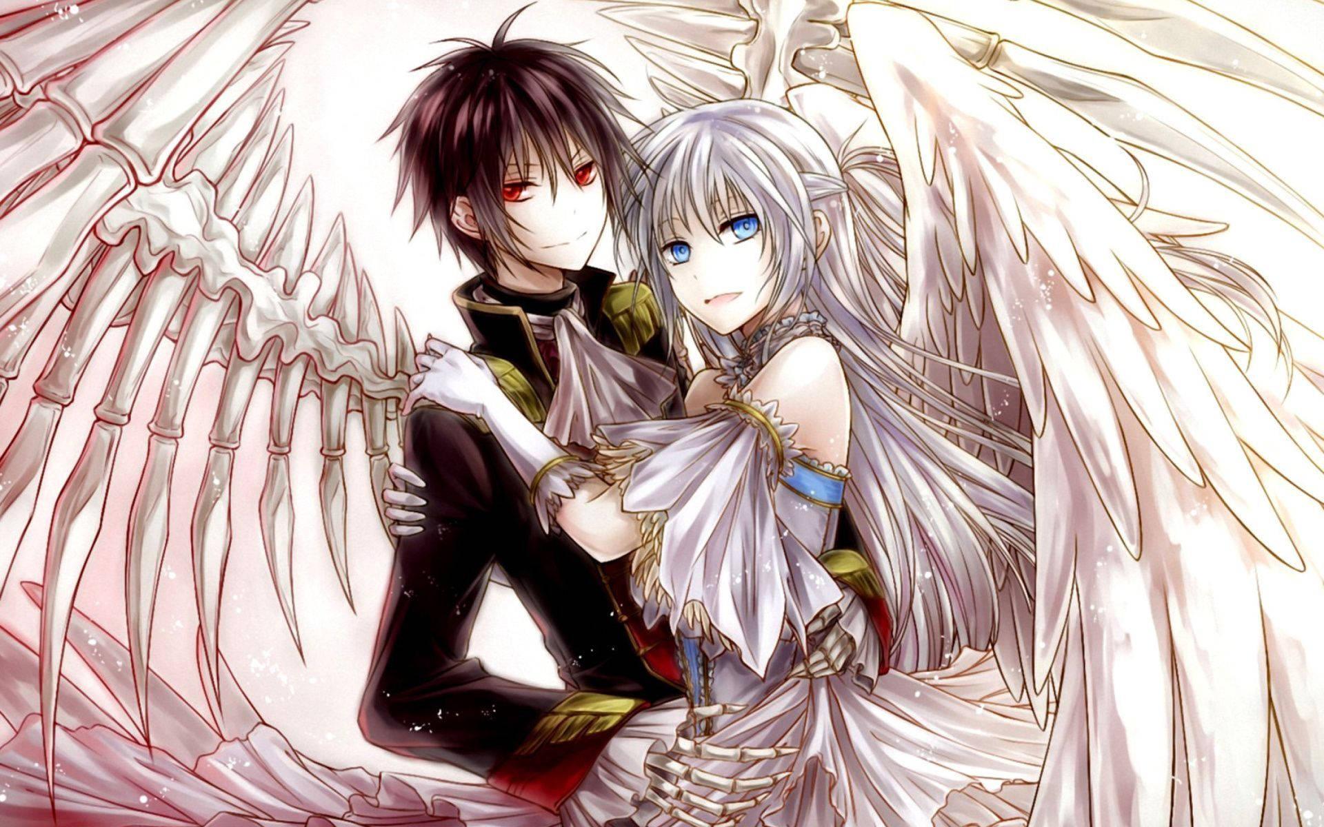 Cute Anime Couple With White Wings — 1920x1200 wallpaper