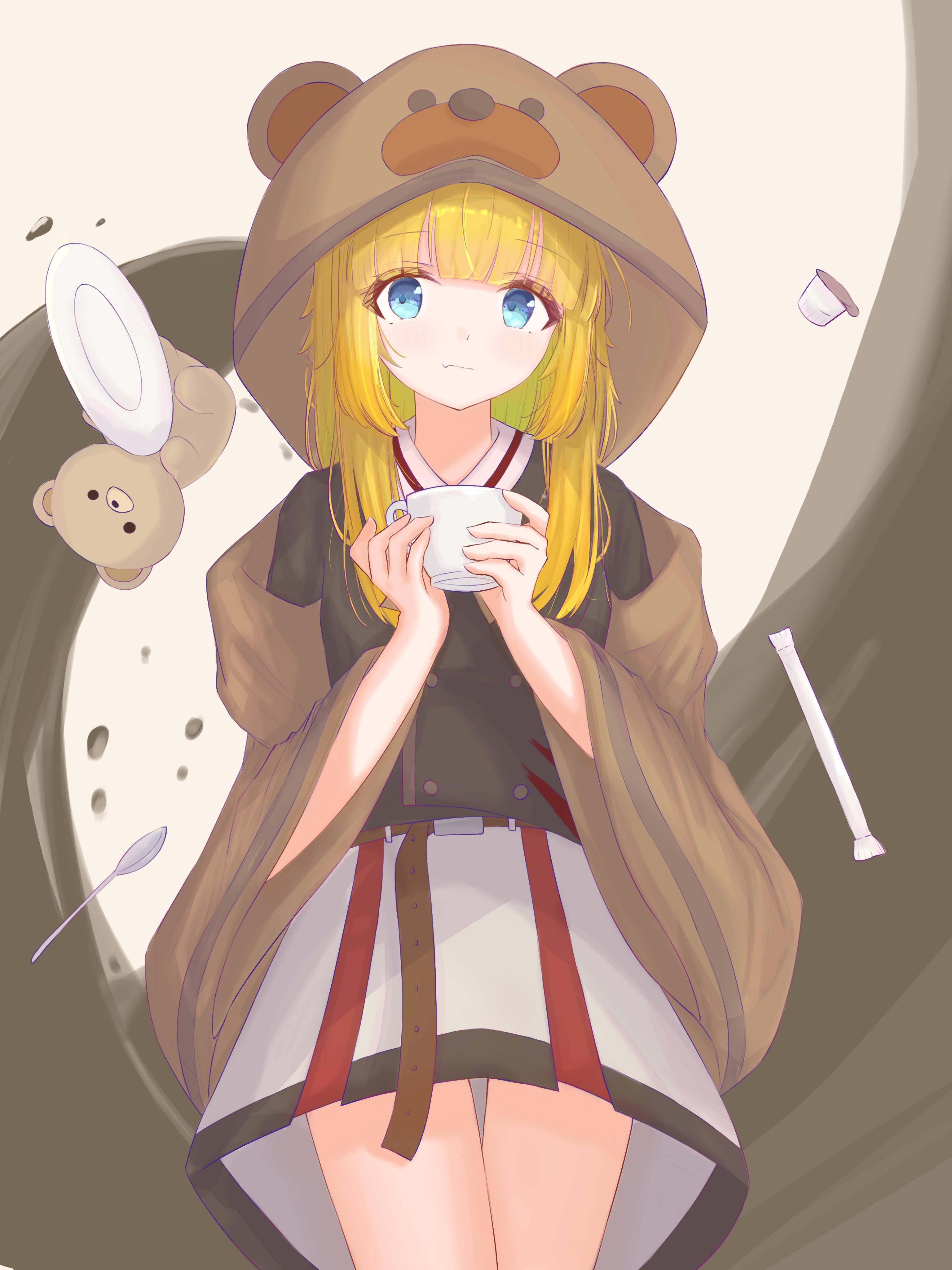Cute Anime Girl In Bear Suit — 3072x4096 wallpaper