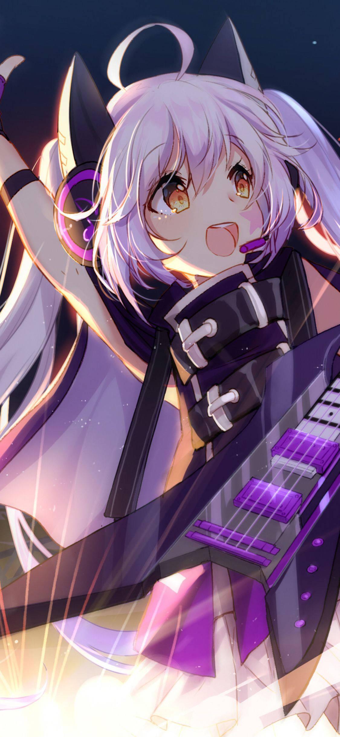 Cute Anime Girl iPhone With Guitar — 1125x2436 wallpaper