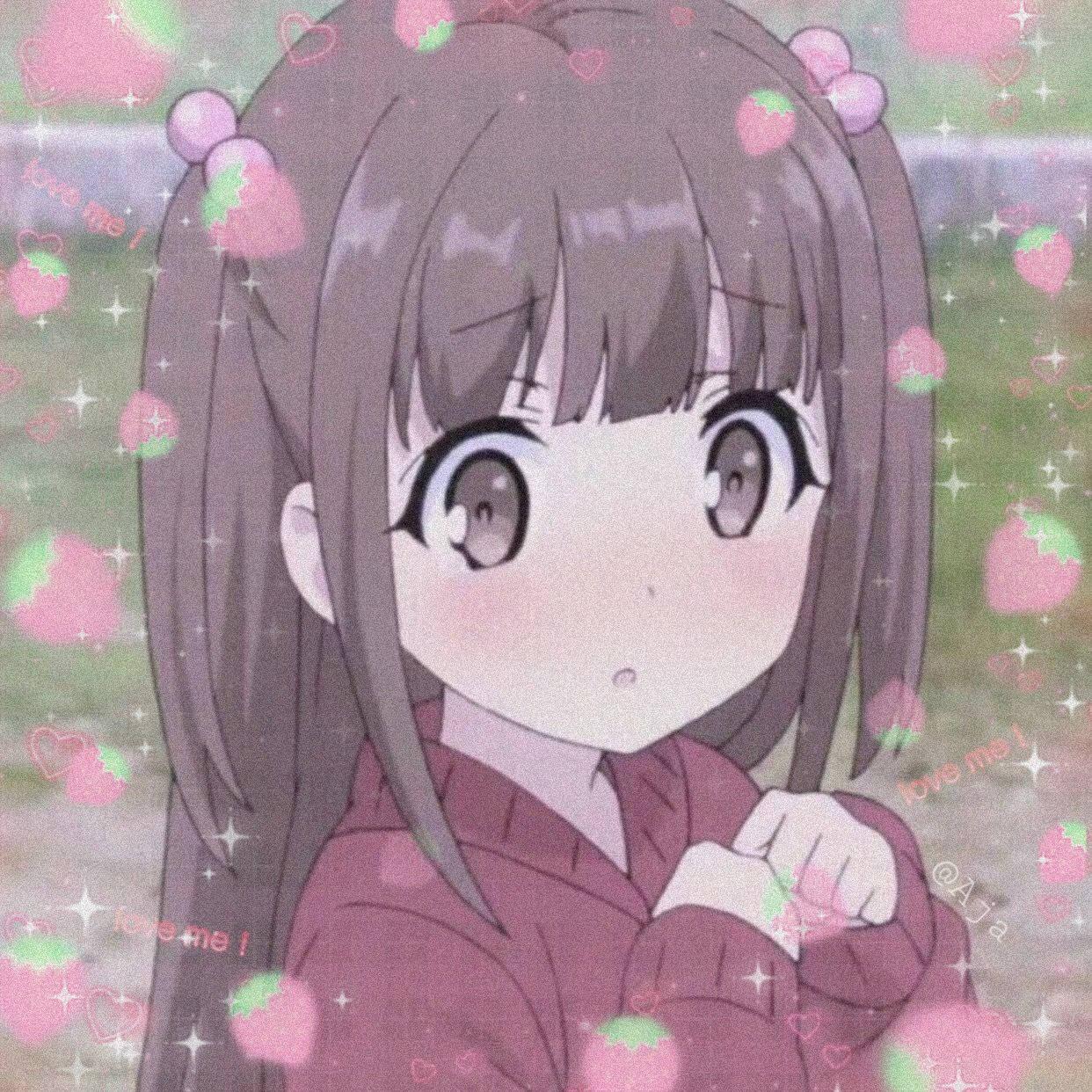 Cute Anime Girl PFP Onnanoko Strawberries And Hearts