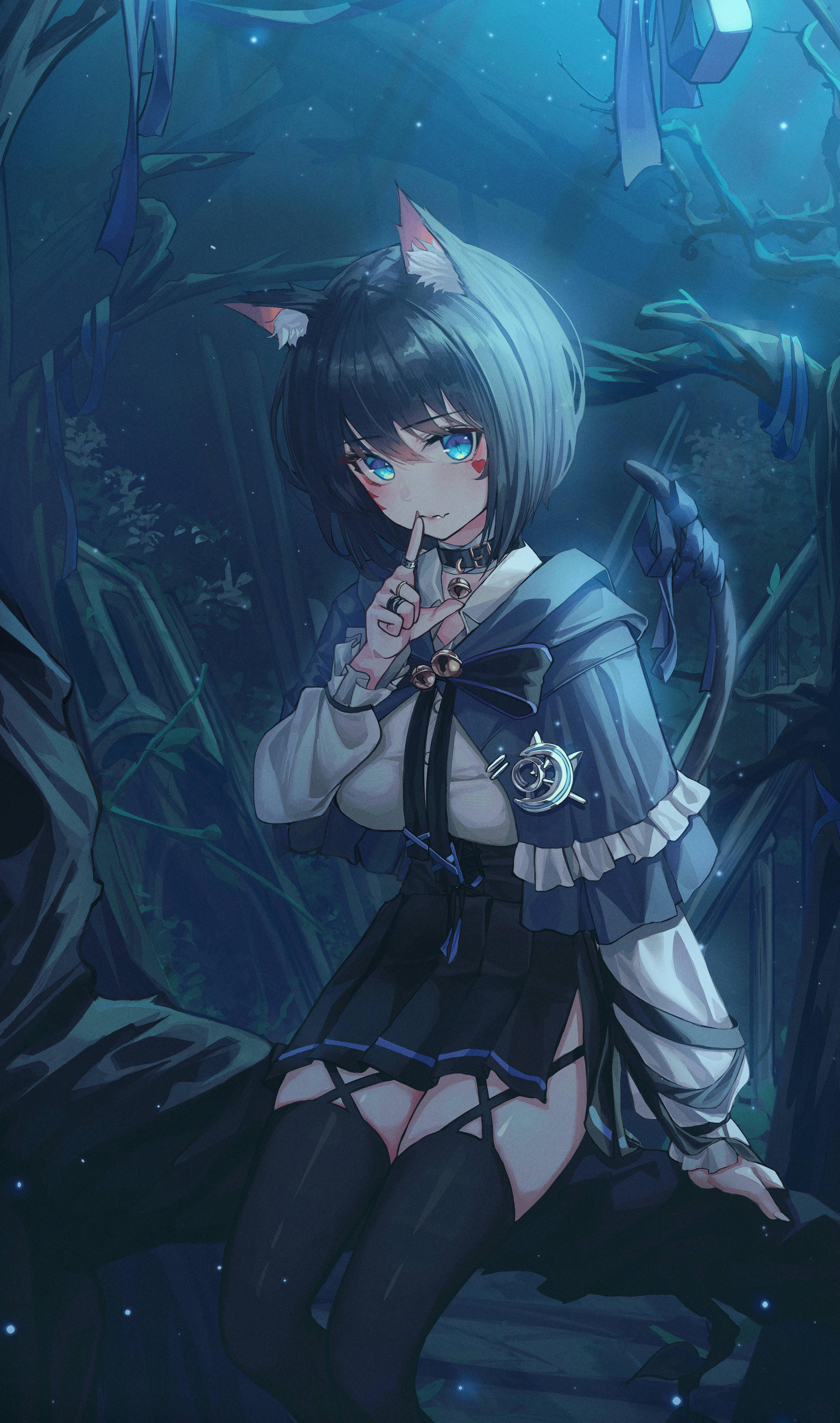 Cute Anime Girl Sitting On Branch — 3879x6570 wallpaper