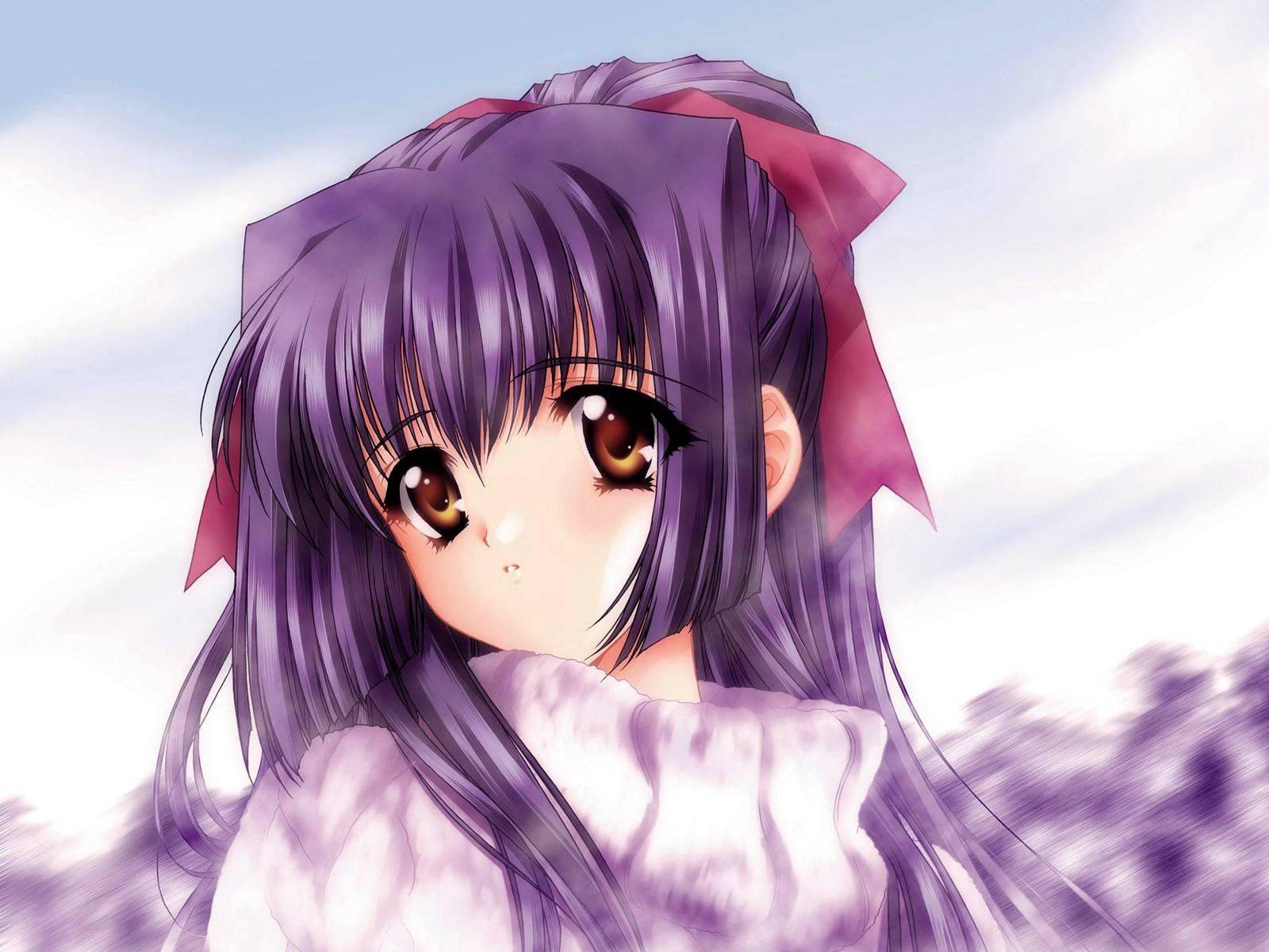 Cute Anime Girl Violet Hair — 1600x1200 wallpaper