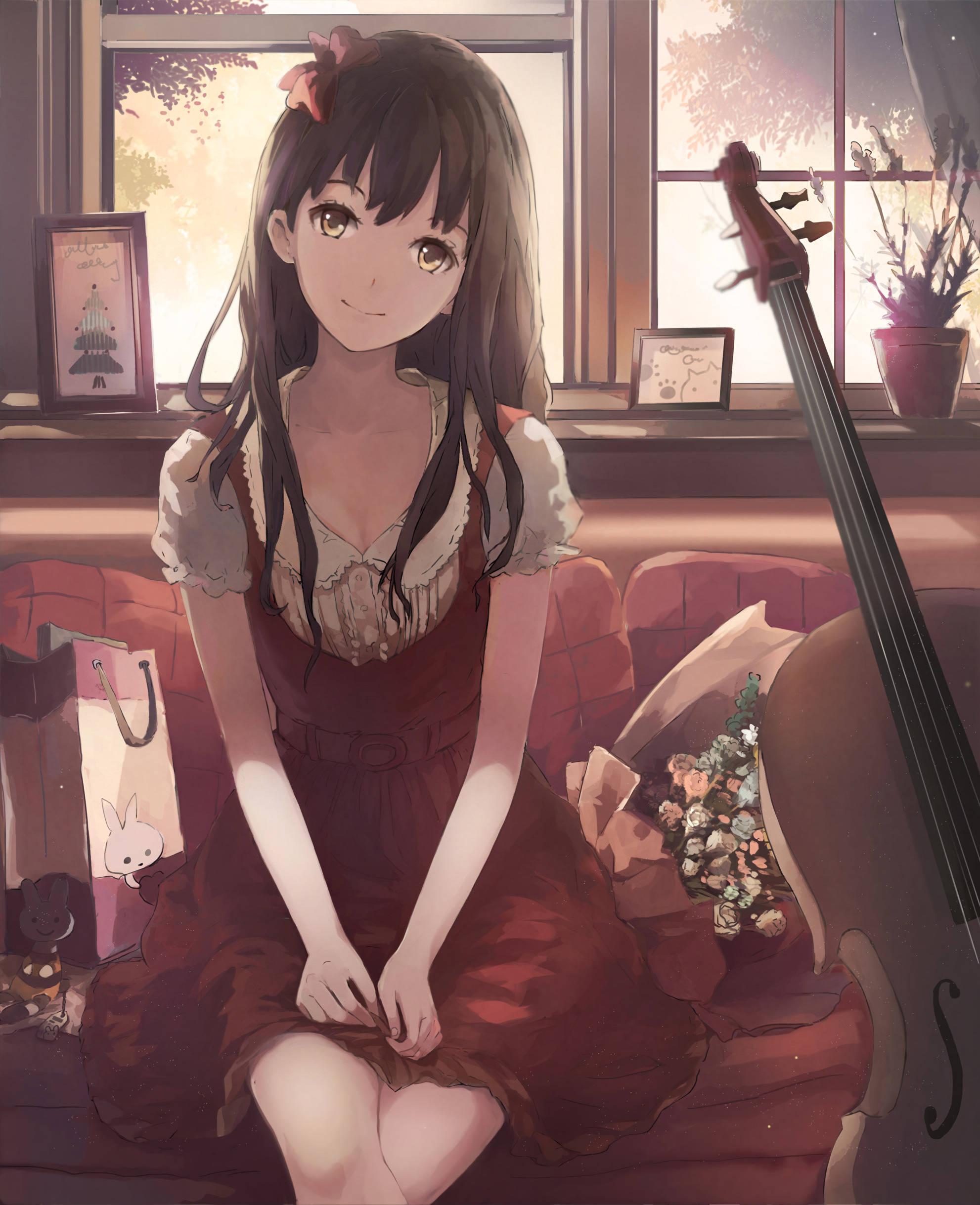 Cute Anime Girl With Cello — 1982x2438 wallpaper