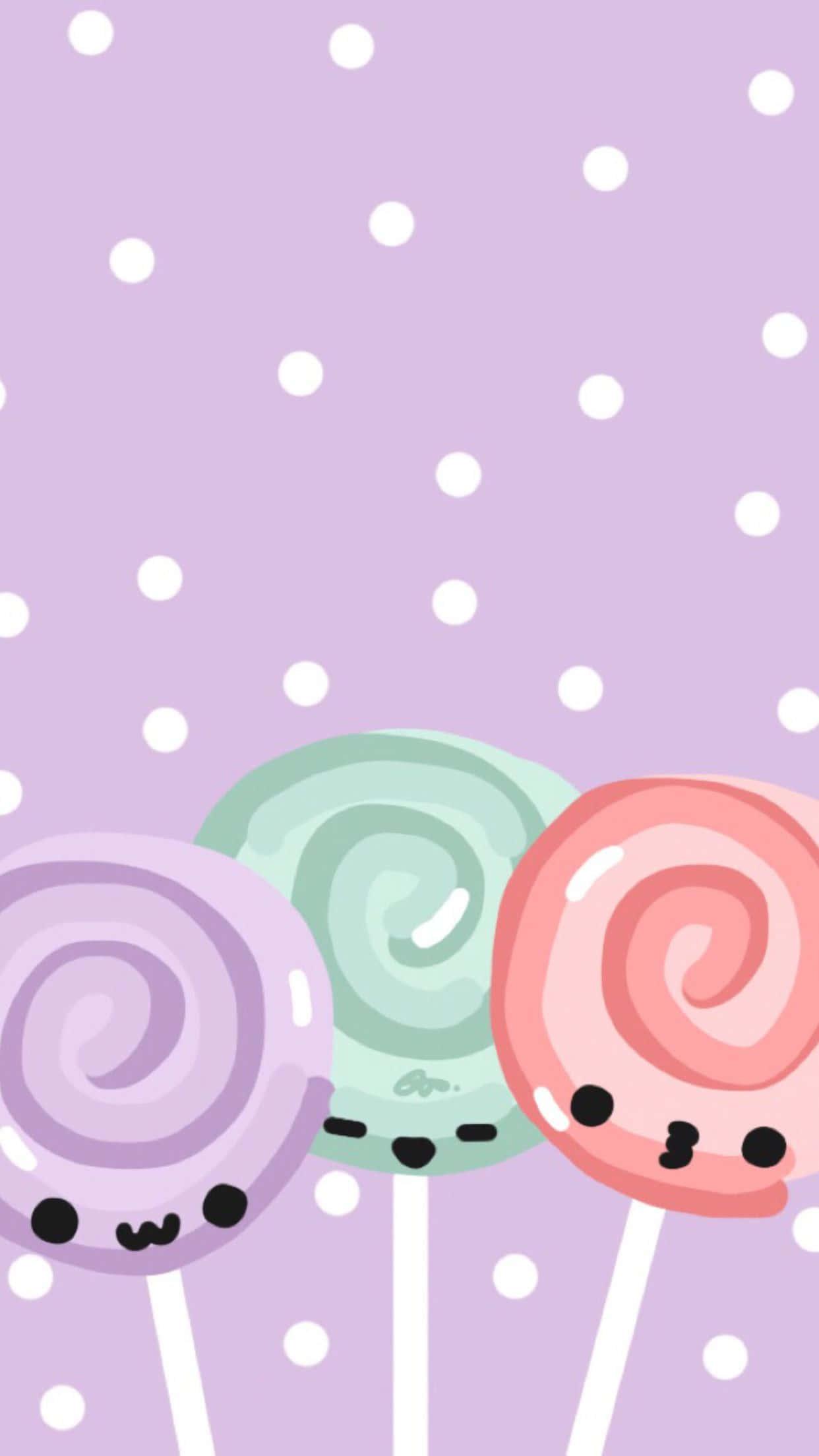 Cute Background Of Kawaii Lollipops — 1242x2208 wallpaper