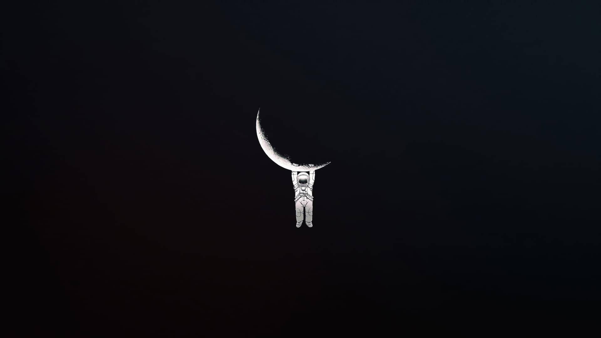 Cute Black Astronaut And Moon — 1920x1080 wallpaper