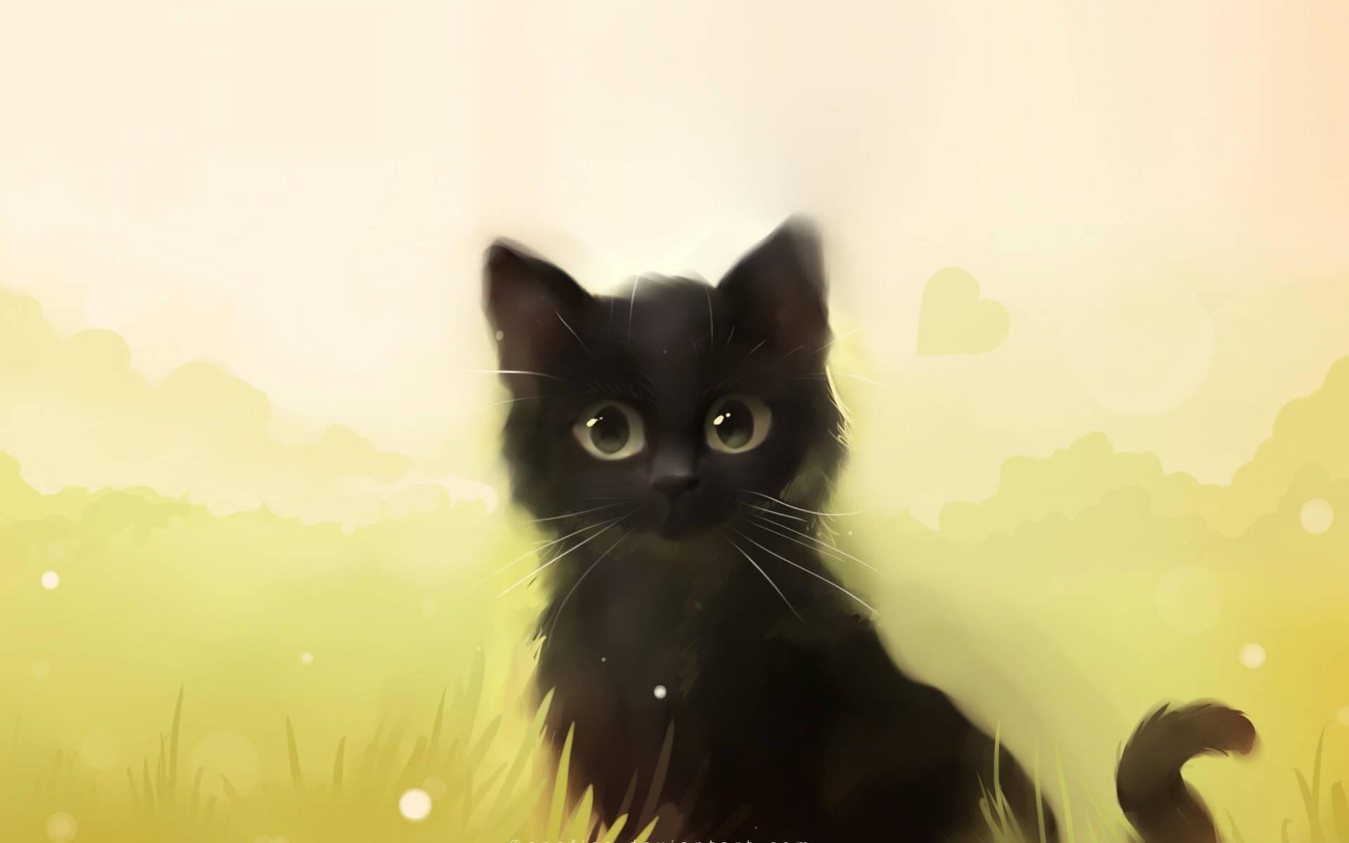 Cute Black Cat Pastel Drawing — 1920x1200 wallpaper